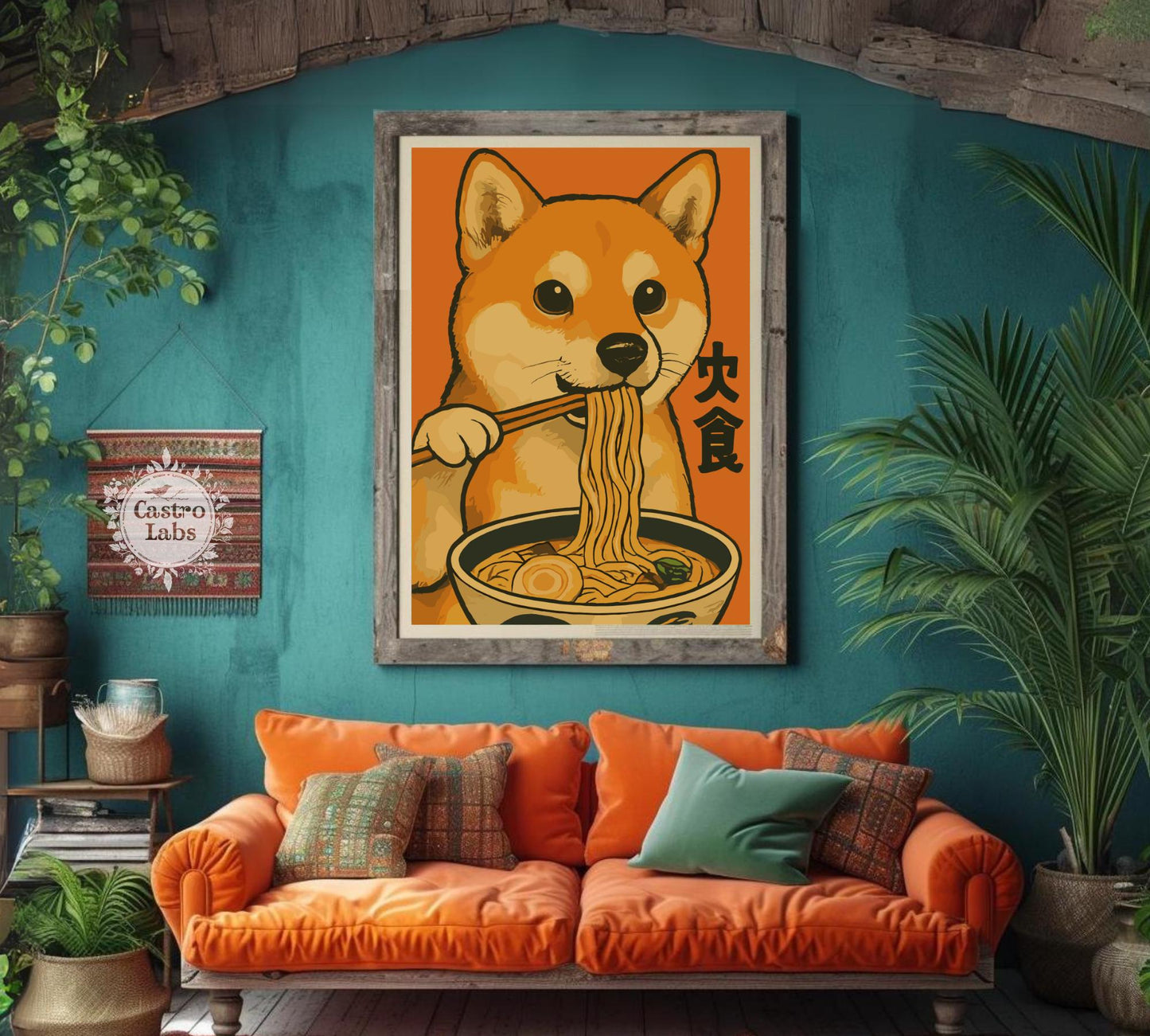 Vintage Japanese Shiba Inu Ramen Poster – Retro Dog Kitchen Wall Art, Noodle Shop Decor
