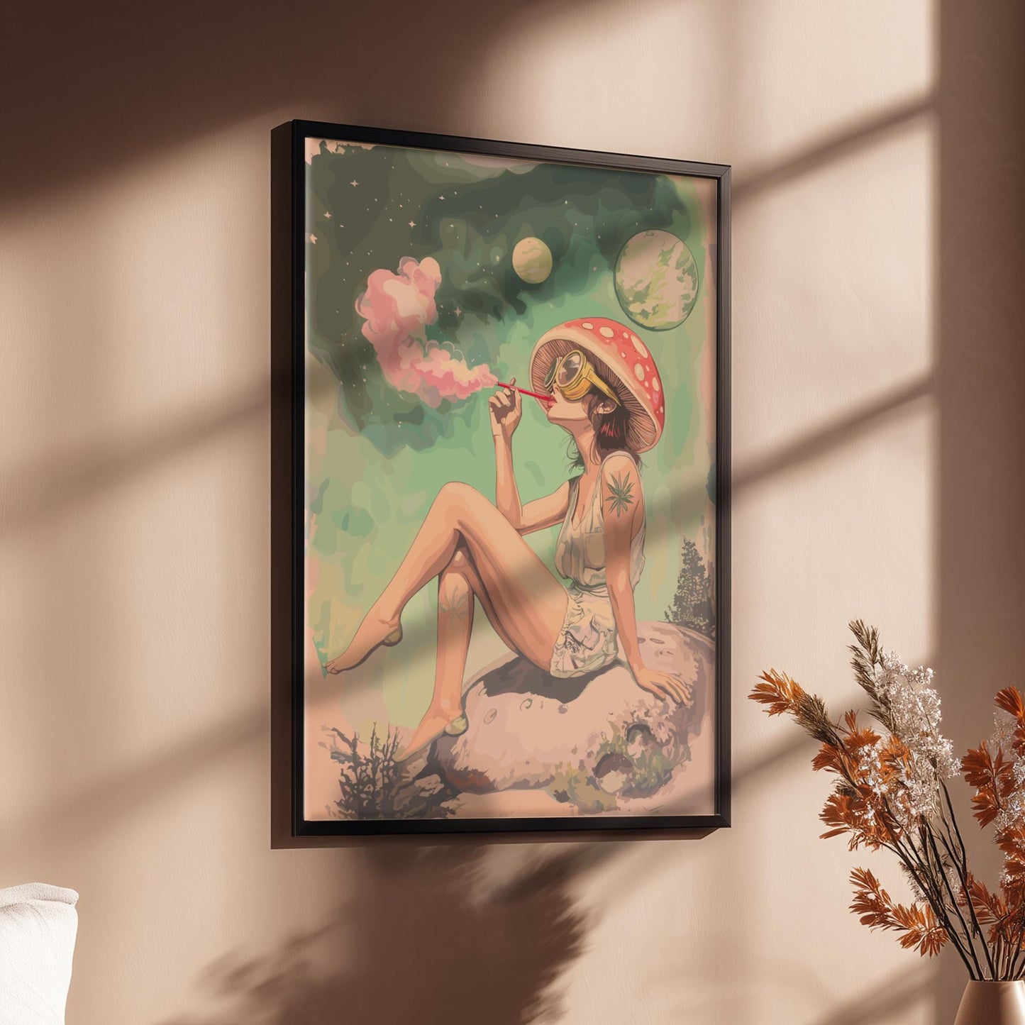 Smoking Girl on the Moon Poster