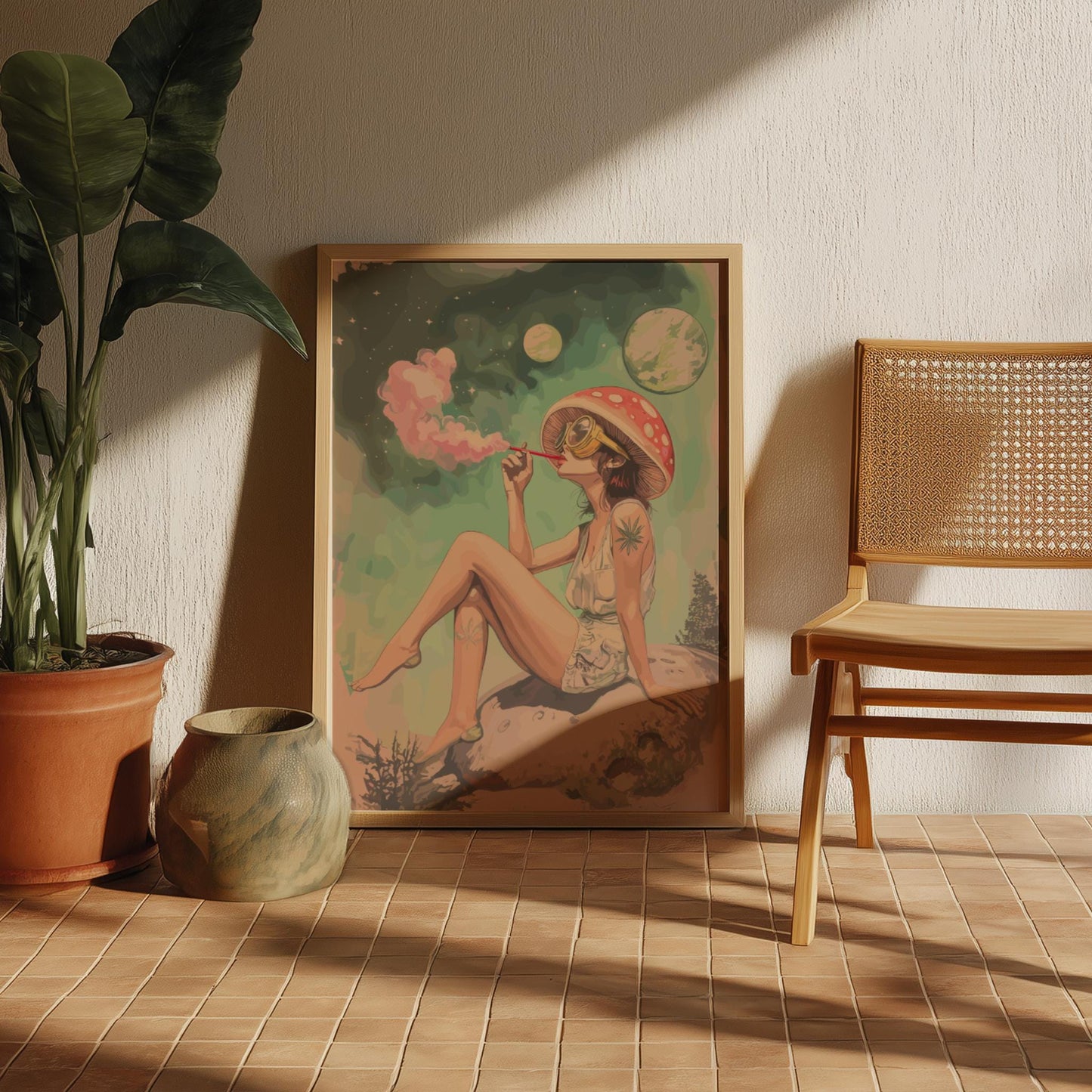 Smoking Girl on the Moon Poster
