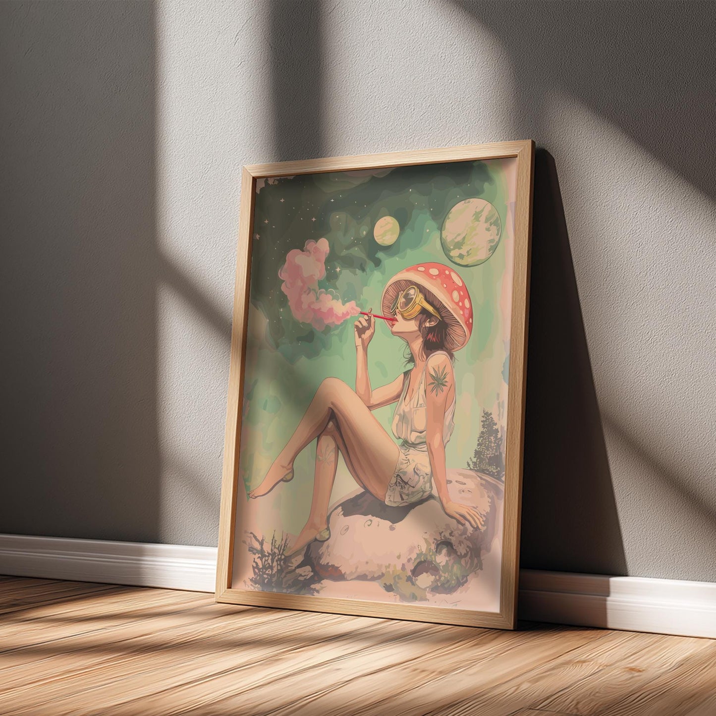 Smoking Girl on the Moon Poster