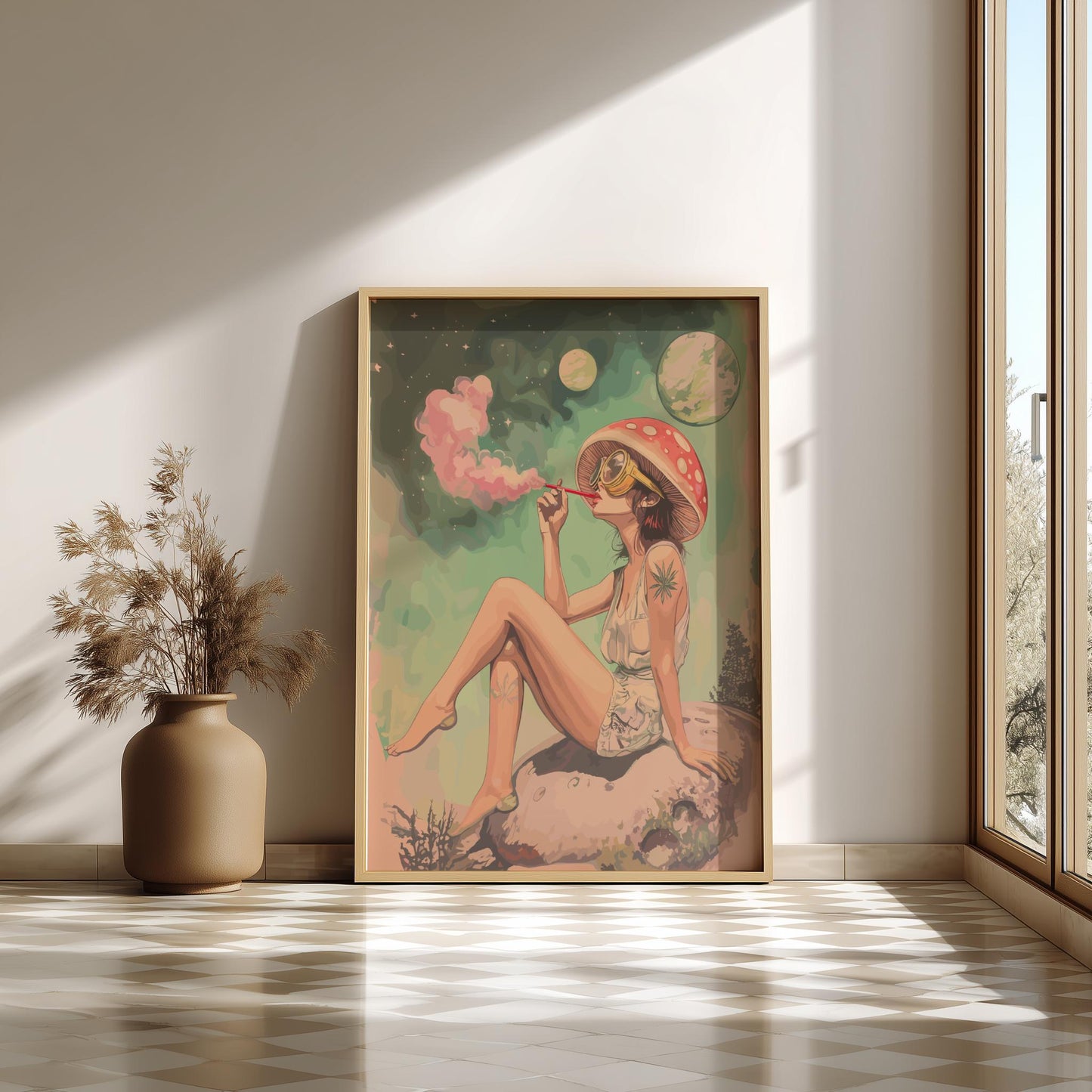 Smoking Girl on the Moon Poster