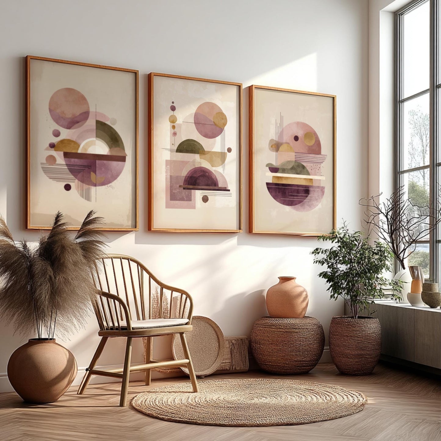 Mid century modern shape art prints, Boho Interior Wall Art, Living Room Abstract Wall Art, Scandinavian Wall Décor