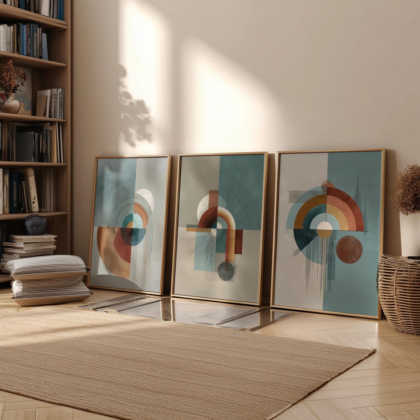 Modern Abstract Wall Art Set of 3 – Mid Century Geometric Prints in Earth Tones, Contemporary Boho Minimalist Poster Set