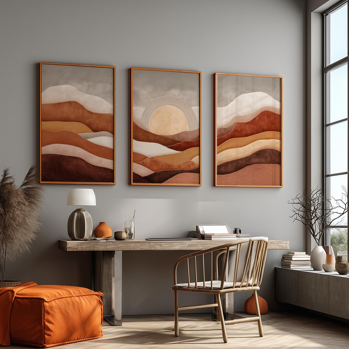 Brown Minimalist Landscape Poster Set for Modern Boho Home