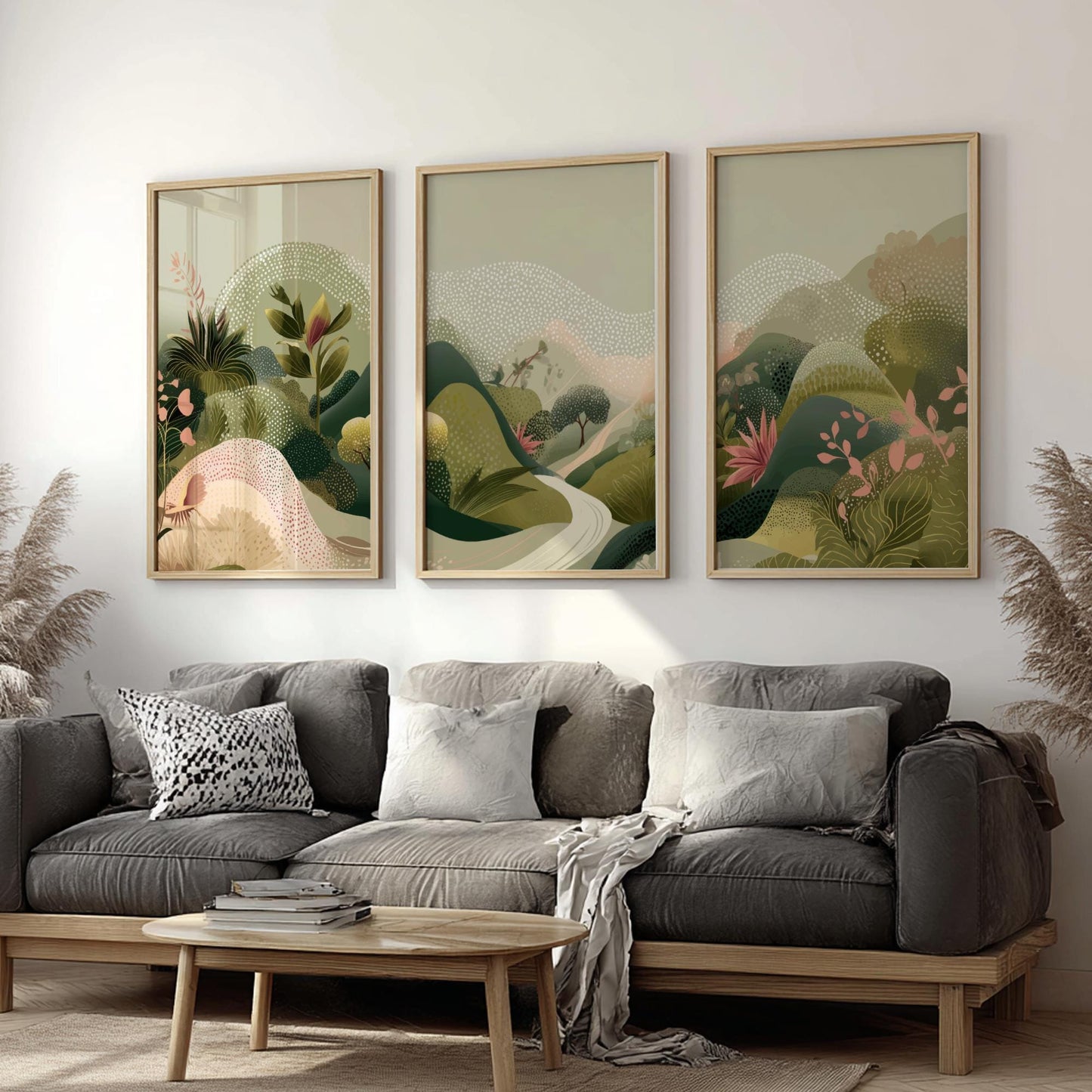 Scenic Mountain Road Wall Art – Nature Poster Set of 3, Serene Landscape Prints with Mountains and Road for Modern Home Decor