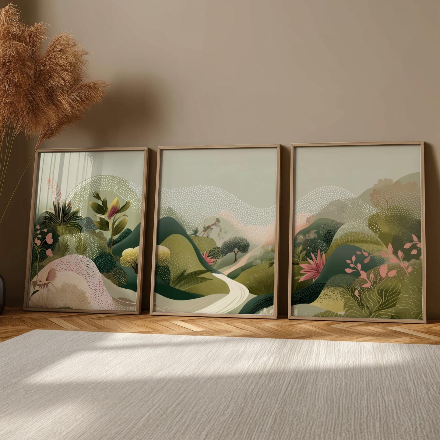 Scenic Mountain Road Wall Art – Nature Poster Set of 3, Serene Landscape Prints with Mountains and Road for Modern Home Decor