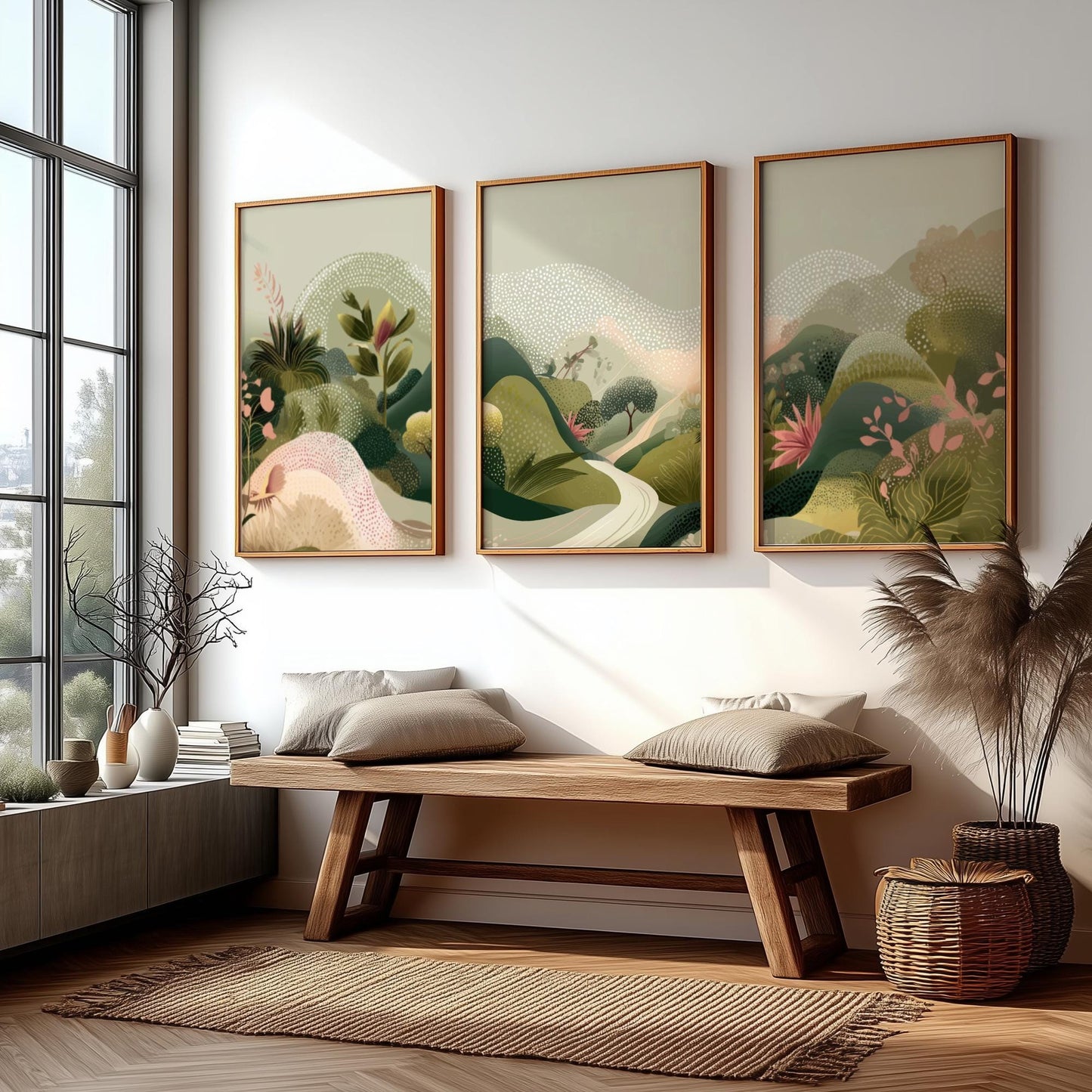 Scenic Mountain Road Wall Art – Nature Poster Set of 3, Serene Landscape Prints with Mountains and Road for Modern Home Decor