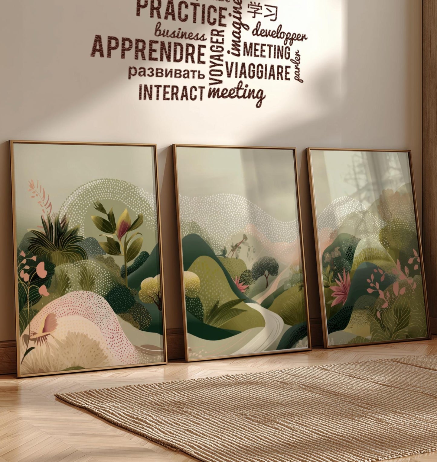 Scenic Mountain Road Wall Art – Nature Poster Set of 3, Serene Landscape Prints with Mountains and Road for Modern Home Decor