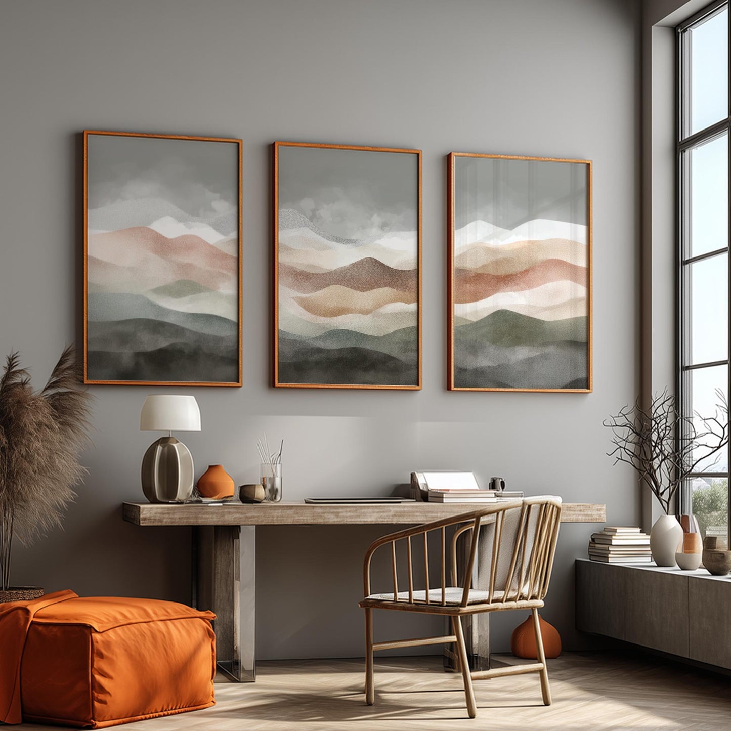 Mountain Horizon Wall Art – Fading Landscape Poster Set of 3, Minimalist Nature Prints for Tranquil Home Decor