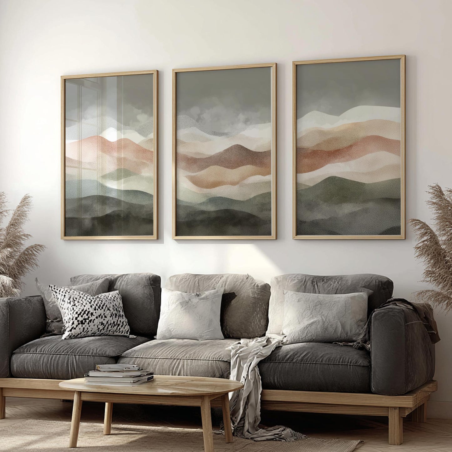 Mountain Horizon Wall Art – Fading Landscape Poster Set of 3, Minimalist Nature Prints for Tranquil Home Decor