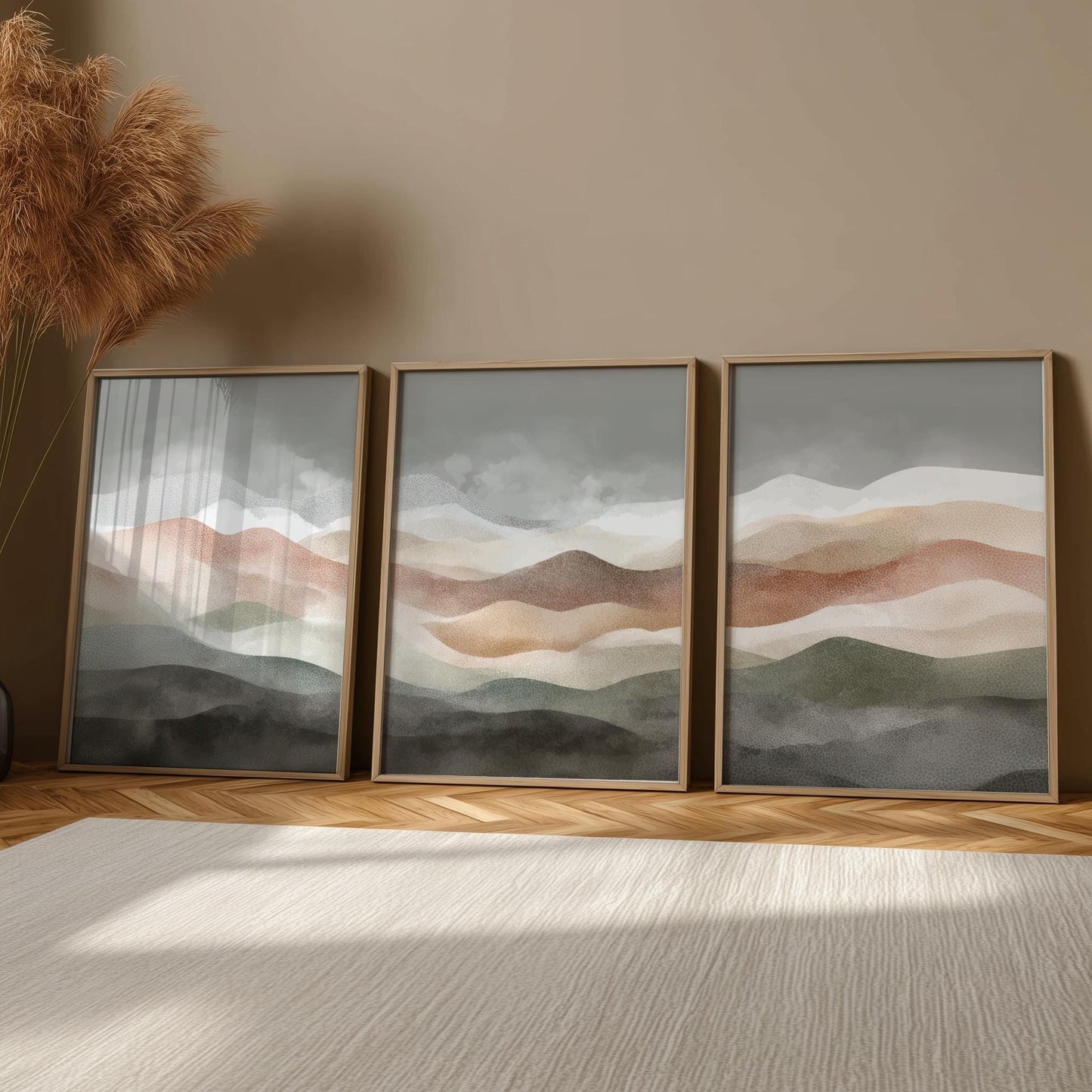 Mountain Horizon Wall Art – Fading Landscape Poster Set of 3, Minimalist Nature Prints for Tranquil Home Decor
