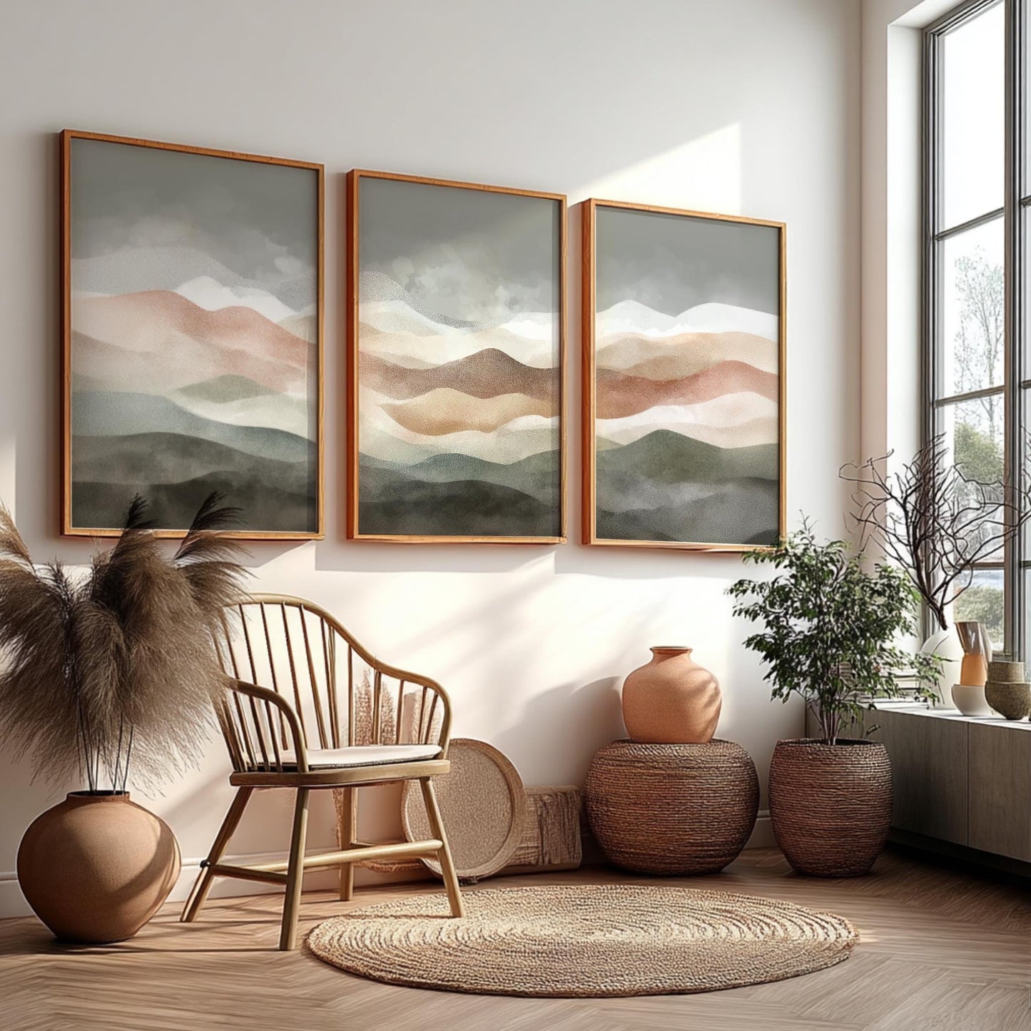 Mountain Horizon Wall Art – Fading Landscape Poster Set of 3, Minimalist Nature Prints for Tranquil Home Decor