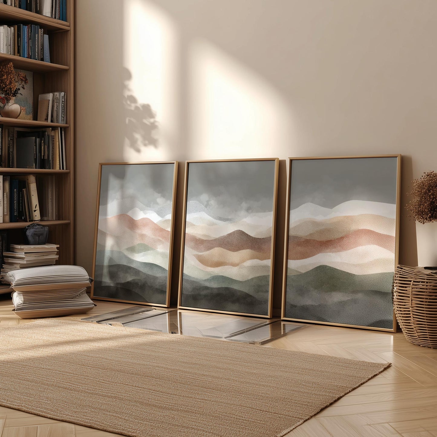 Mountain Horizon Wall Art – Fading Landscape Poster Set of 3, Minimalist Nature Prints for Tranquil Home Decor