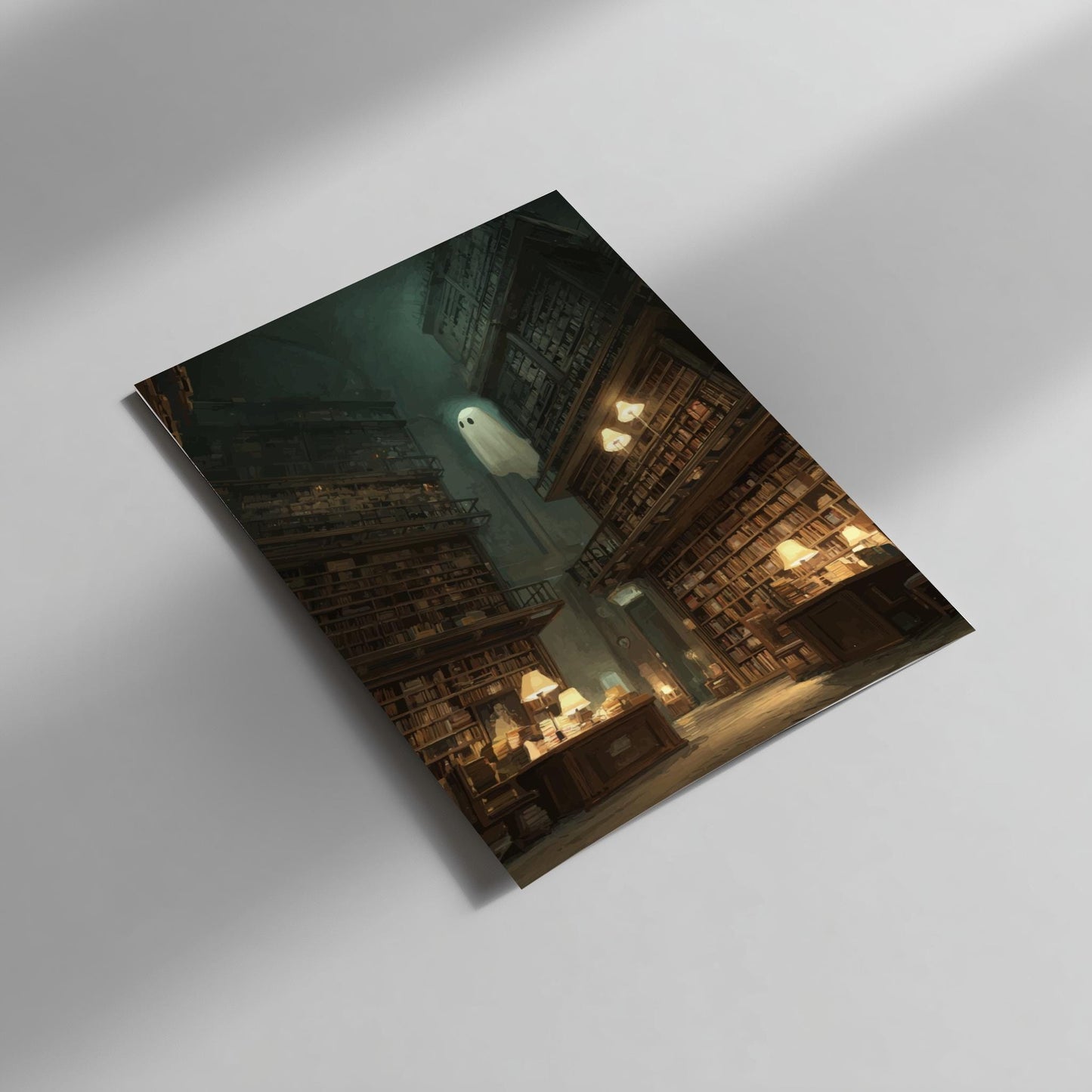 Ghost in Library Poster – Surreal Book Lover Wall Art, Liminal Reading Room Print, Dreamcore Ghost Aesthetic Decor