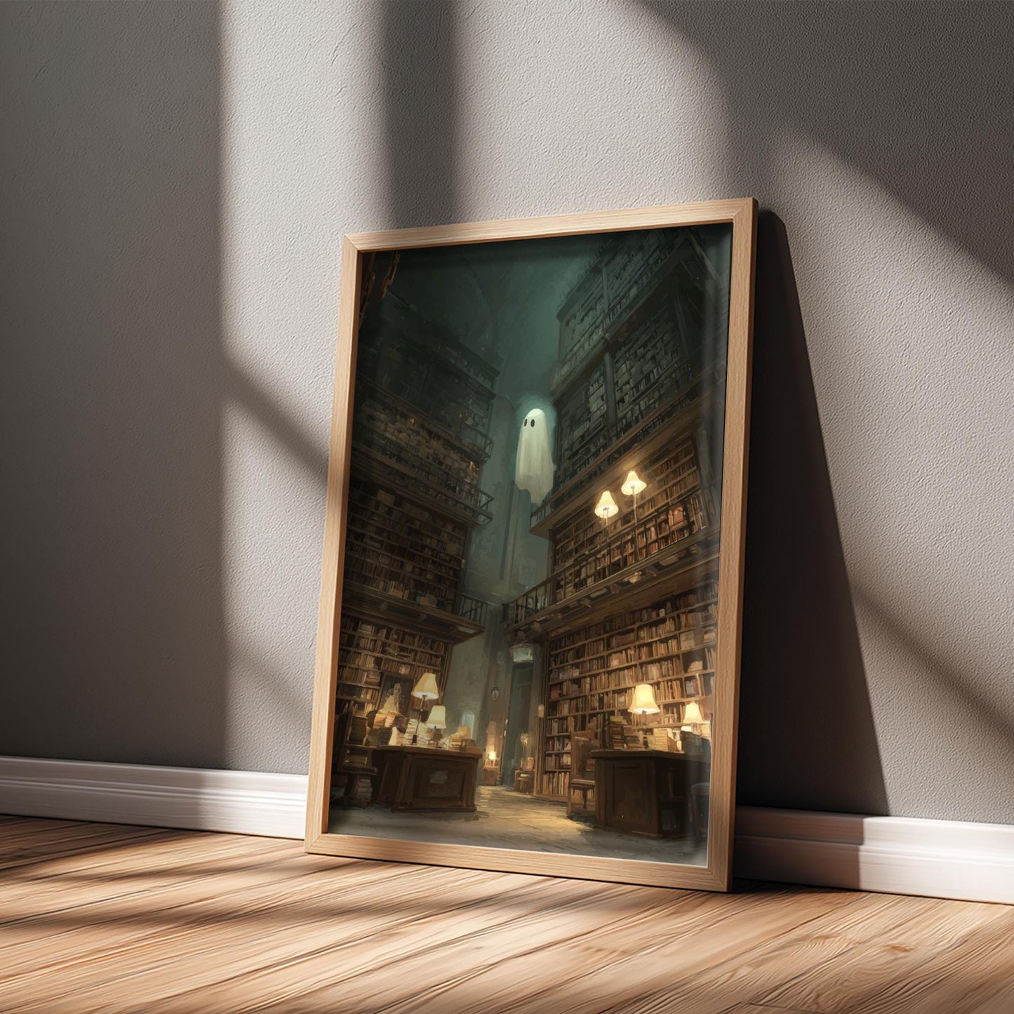 Ghost in Library Poster – Surreal Book Lover Wall Art, Liminal Reading Room Print, Dreamcore Ghost Aesthetic Decor
