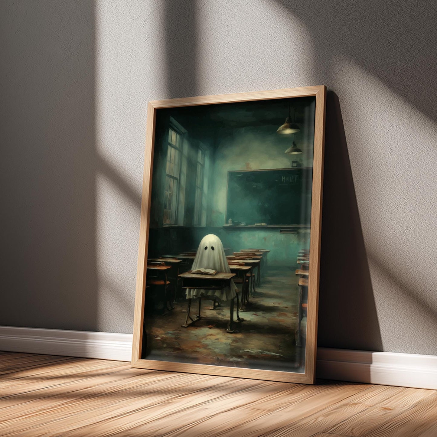 Ghost in Classroom Poster - Unwritten Lesson - Surreal School Wall Art, Liminal Academic Print, Dreamlike Ghost Poster