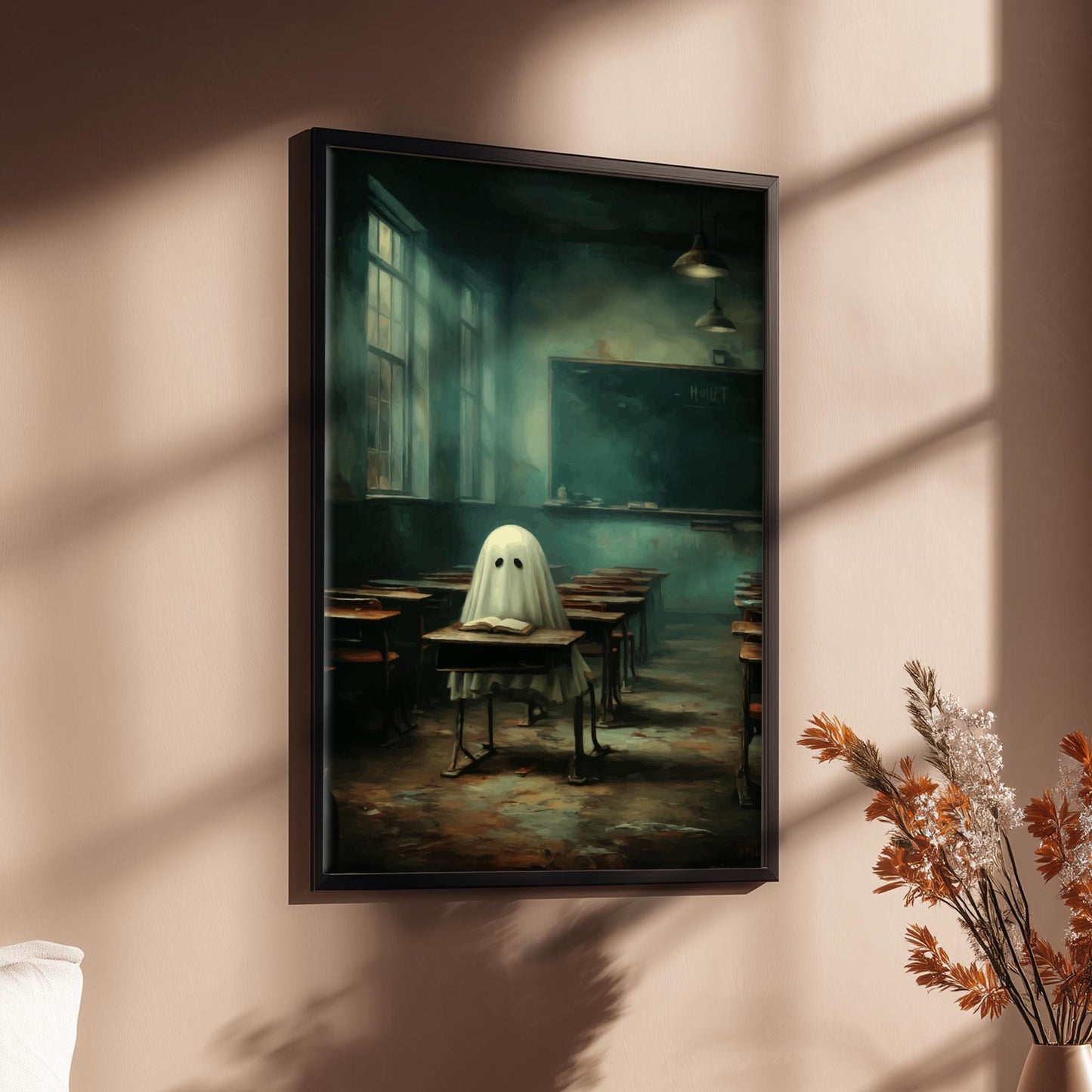 Ghost in Classroom Poster - Unwritten Lesson - Surreal School Wall Art, Liminal Academic Print, Dreamlike Ghost Poster