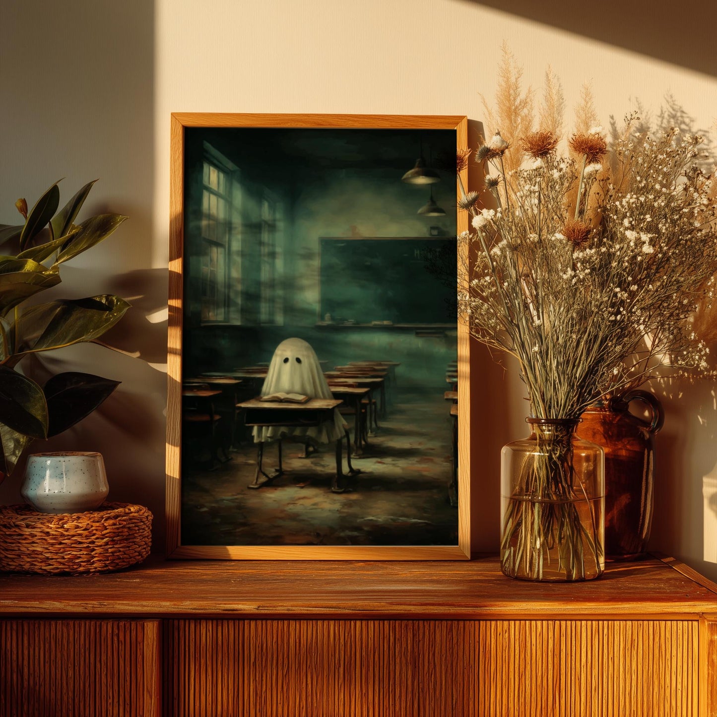 Ghost in Classroom Poster - Unwritten Lesson - Surreal School Wall Art, Liminal Academic Print, Dreamlike Ghost Poster
