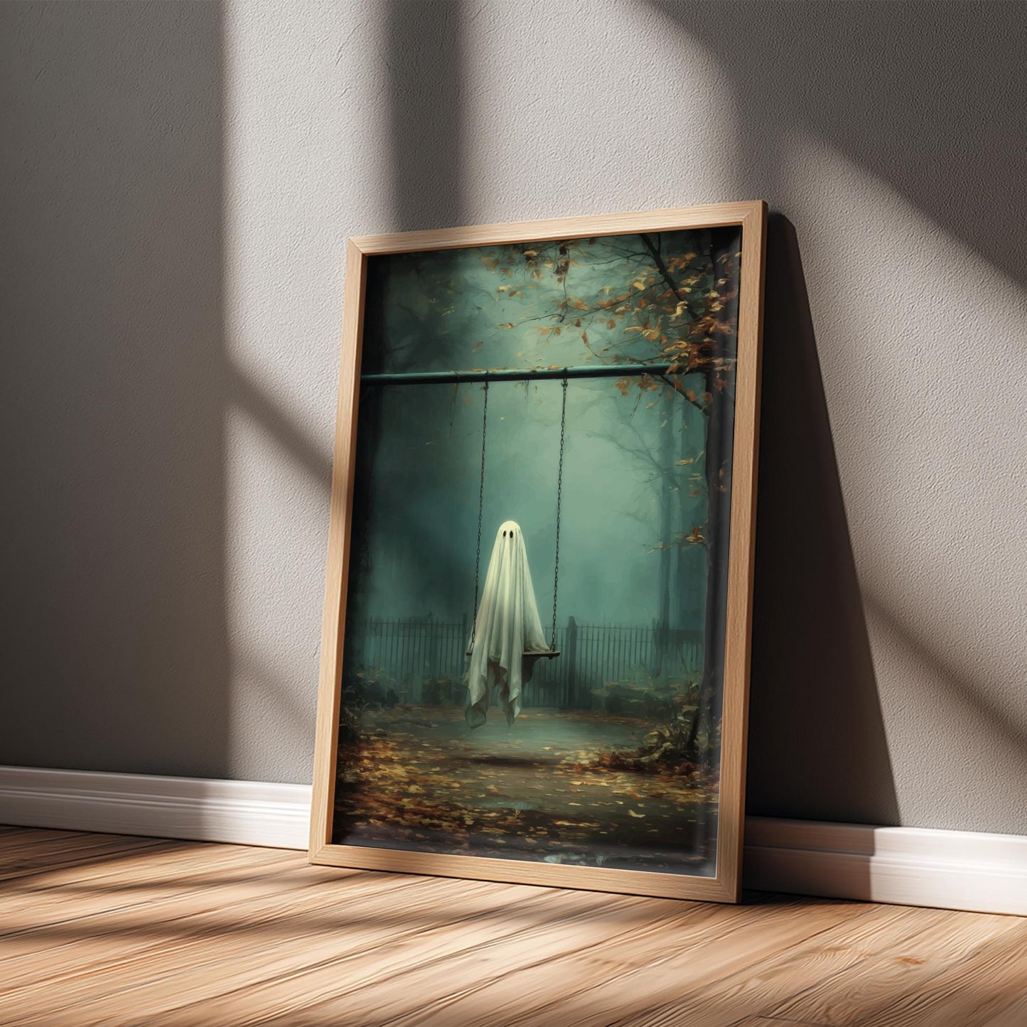 Ghost Swing Set Poster - Fading Playground Reverie - Surreal Aesthetic Wall Art, Dreamlike Ghost Decor, Liminal Space Print