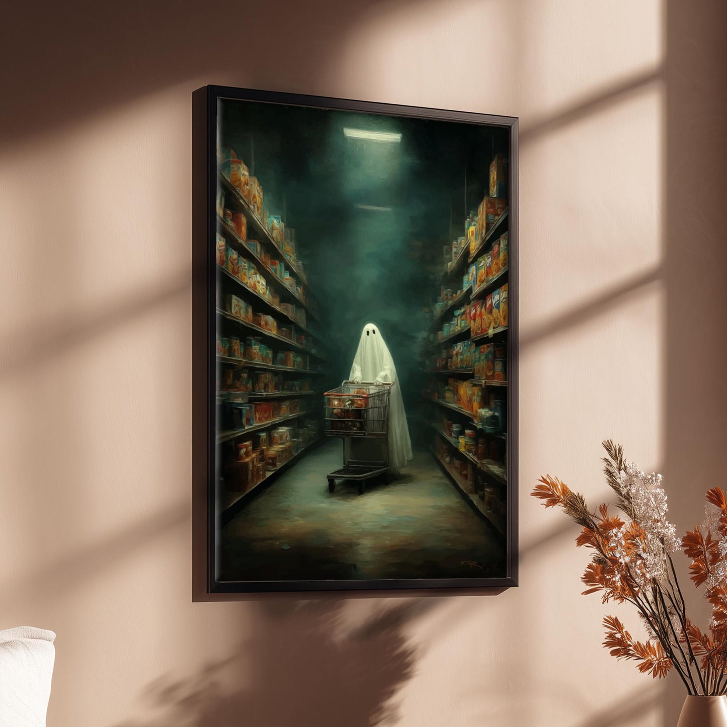Ghost Grocery Store Poster - Midnight Market Haunt - Surreal Wall Art, Aesthetic Ghost Poster, Dreamlike Home Decor, Spooky Modern Art Print