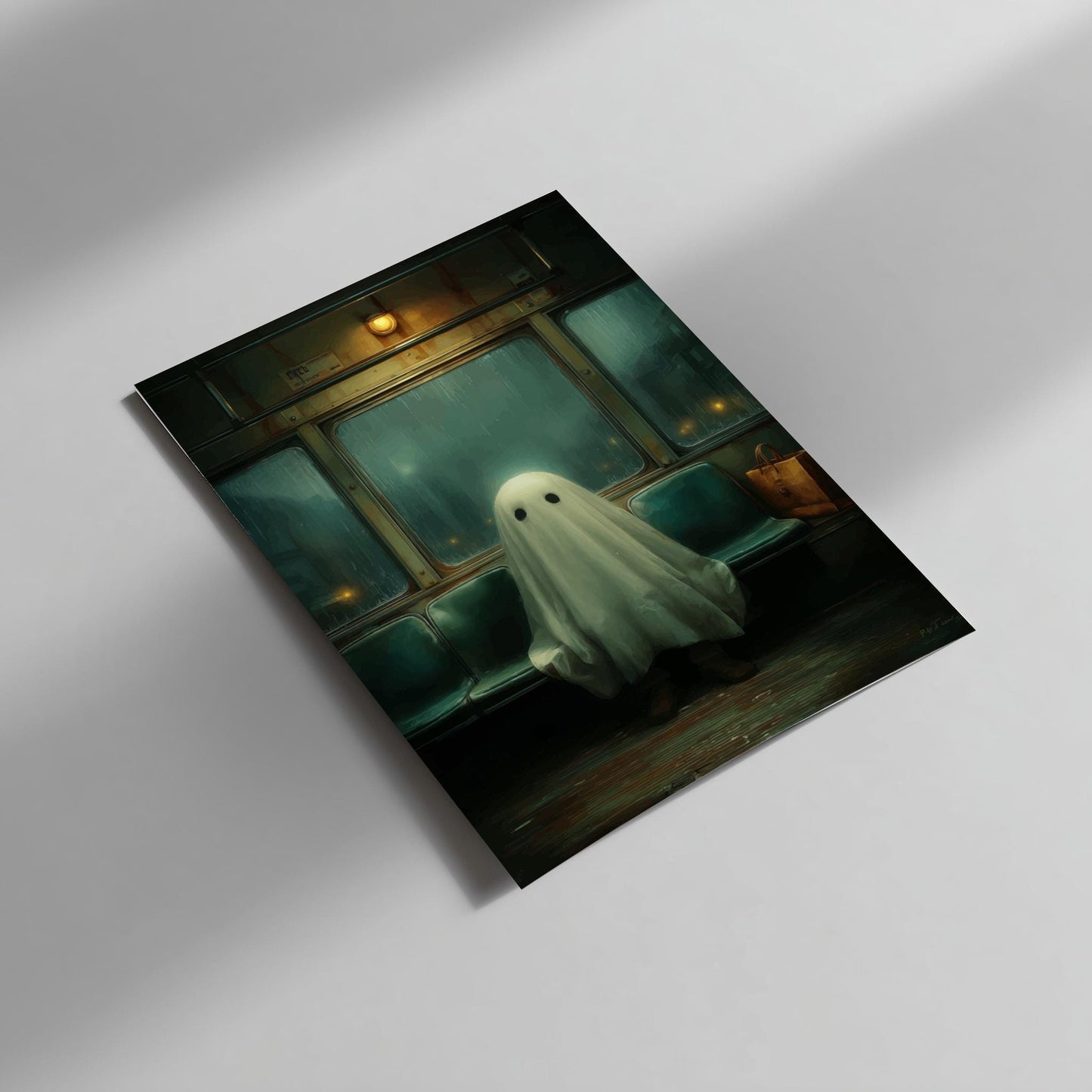 Ghost on the Bus Poster - Last Stop Lament - Surreal Wall Print, Ghostcore Aesthetic Art, Dreamlike Spooky Poster, Liminal Transit Scene