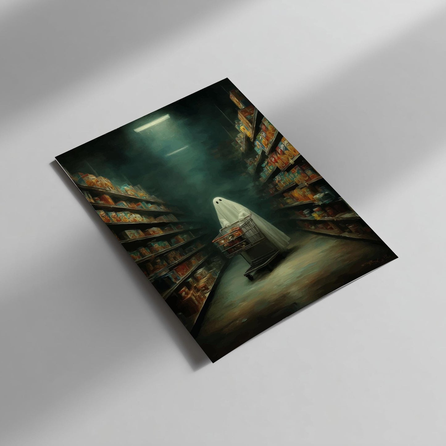 Ghost Grocery Store Poster - Midnight Market Haunt - Surreal Wall Art, Aesthetic Ghost Poster, Dreamlike Home Decor, Spooky Modern Art Print