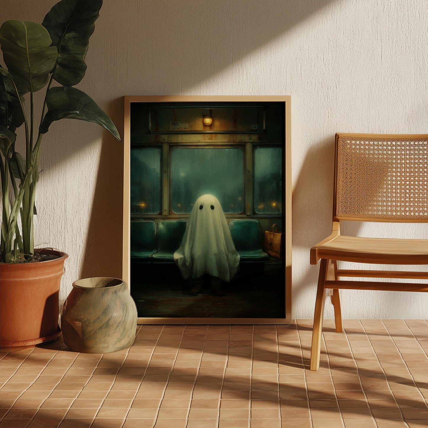 Ghost on the Bus Poster - Last Stop Lament - Surreal Wall Print, Ghostcore Aesthetic Art, Dreamlike Spooky Poster, Liminal Transit Scene