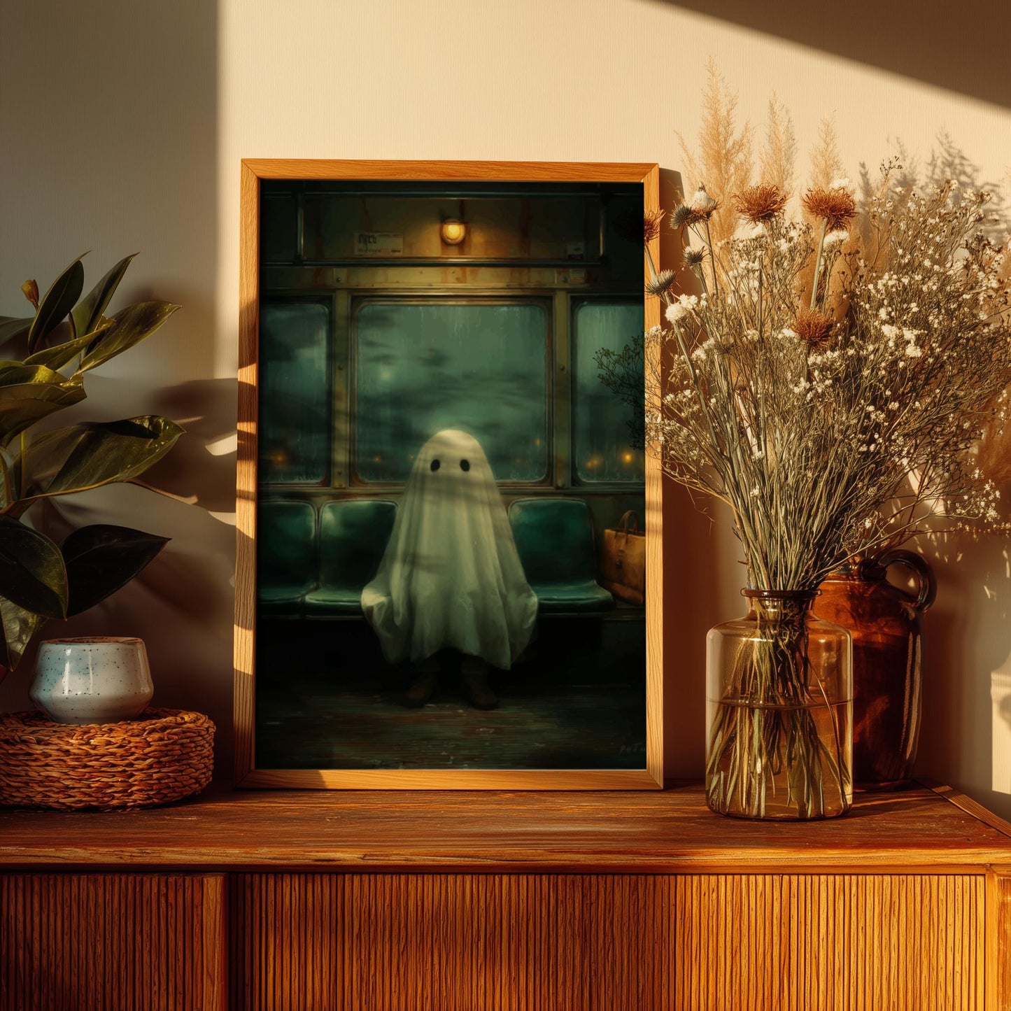 Ghost on the Bus Poster - Last Stop Lament - Surreal Wall Print, Ghostcore Aesthetic Art, Dreamlike Spooky Poster, Liminal Transit Scene