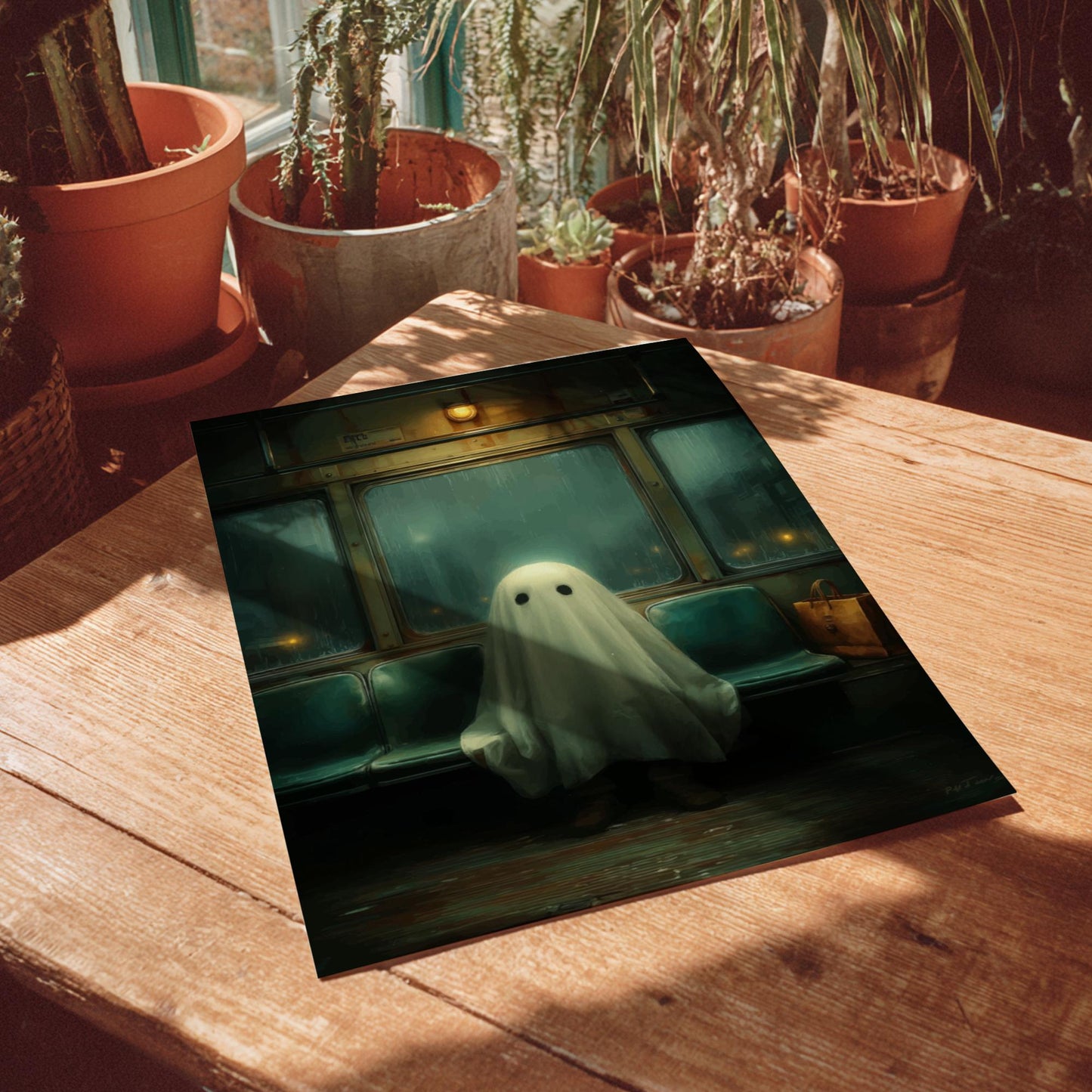 Ghost on the Bus Poster - Last Stop Lament - Surreal Wall Print, Ghostcore Aesthetic Art, Dreamlike Spooky Poster, Liminal Transit Scene