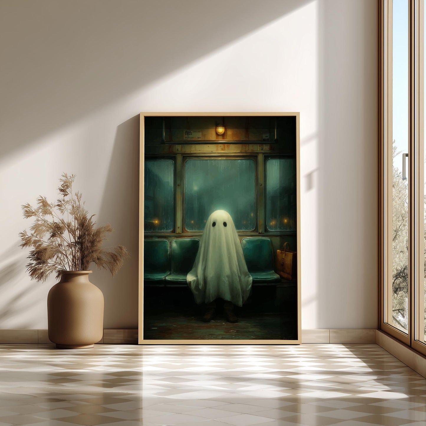 Ghost on the Bus Poster - Last Stop Lament - Surreal Wall Print, Ghostcore Aesthetic Art, Dreamlike Spooky Poster, Liminal Transit Scene