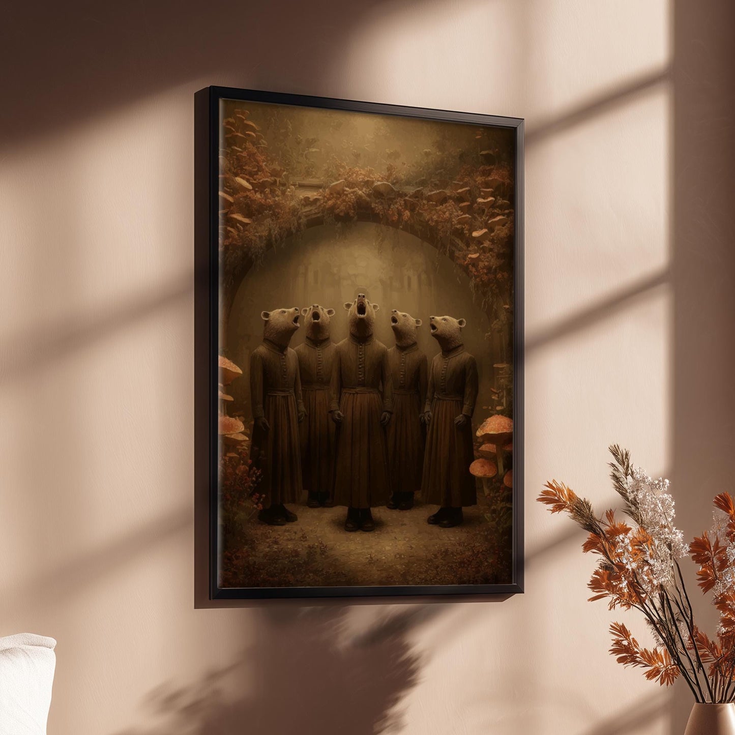The Bear Choir – Victorian Bear Art Print, Gothic Animal Choir Poster, Surreal Woodland Music Wall Decor