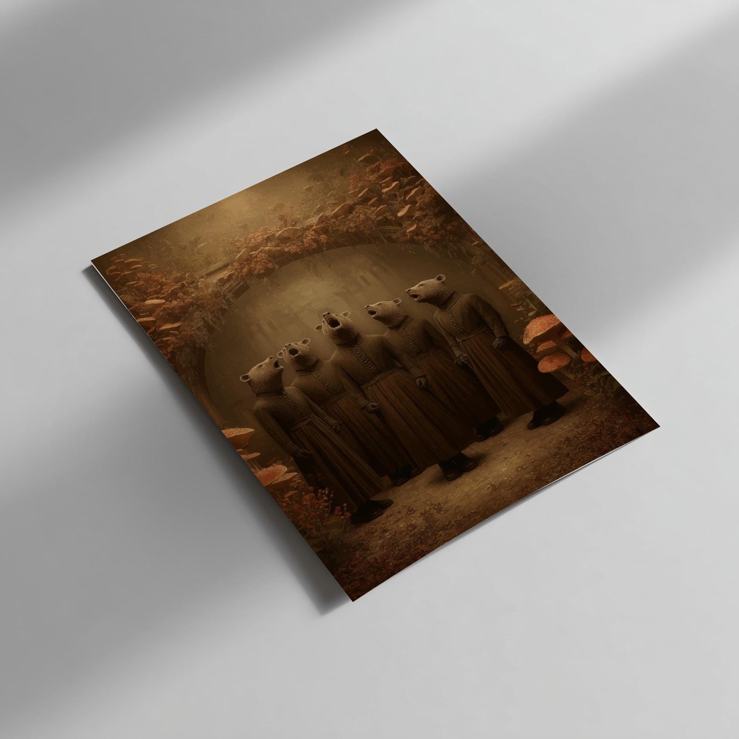 The Bear Choir – Victorian Bear Art Print, Gothic Animal Choir Poster, Surreal Woodland Music Wall Decor