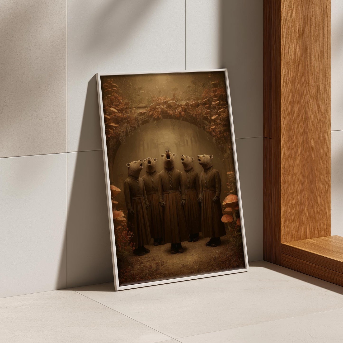 The Bear Choir – Victorian Bear Art Print, Gothic Animal Choir Poster, Surreal Woodland Music Wall Decor
