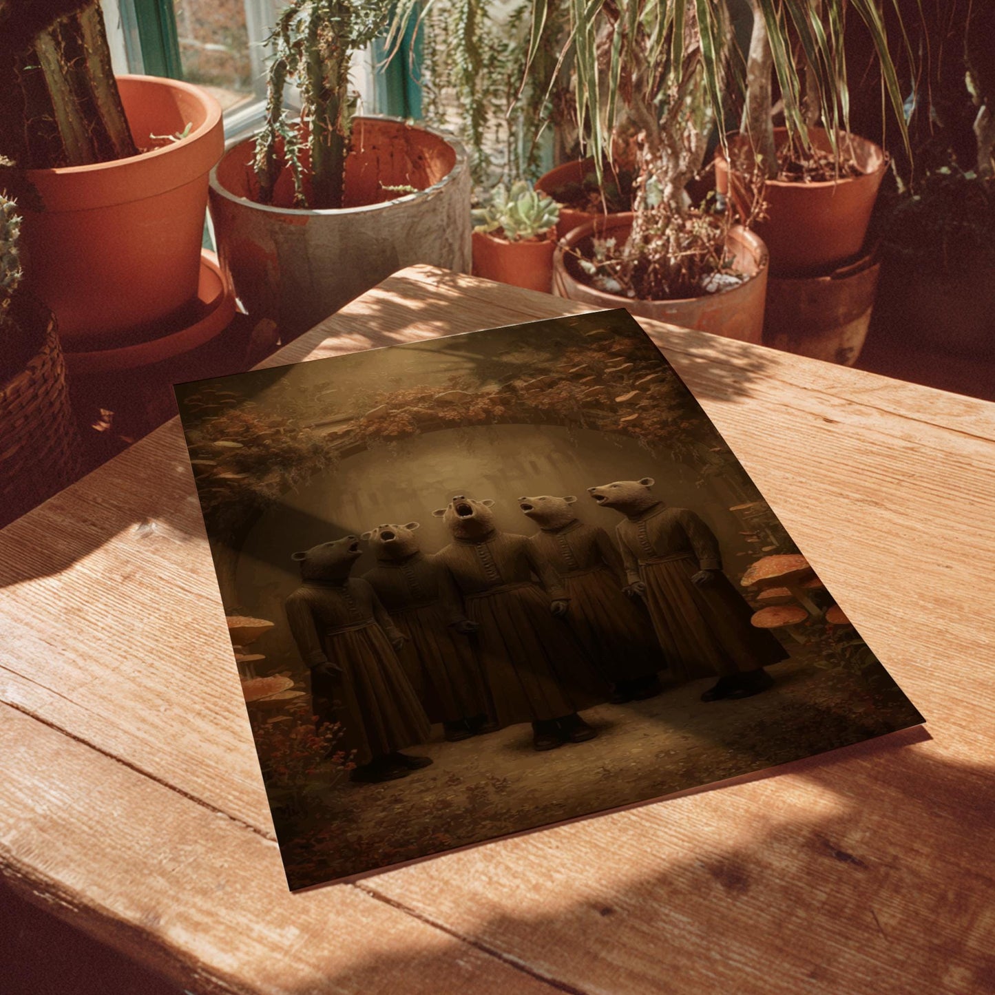 The Bear Choir – Victorian Bear Art Print, Gothic Animal Choir Poster, Surreal Woodland Music Wall Decor