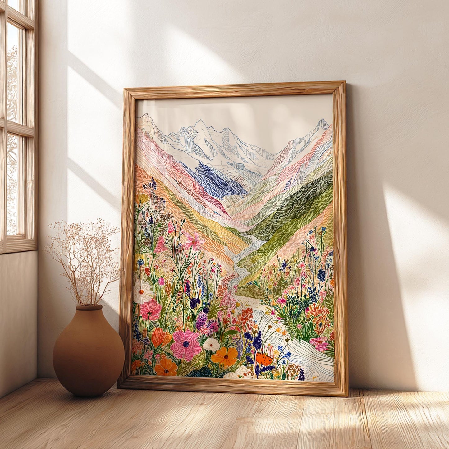 Alpine Whisper - Pastel Mountain Landscape Art Print - Serene Nature Wall Decor Poster