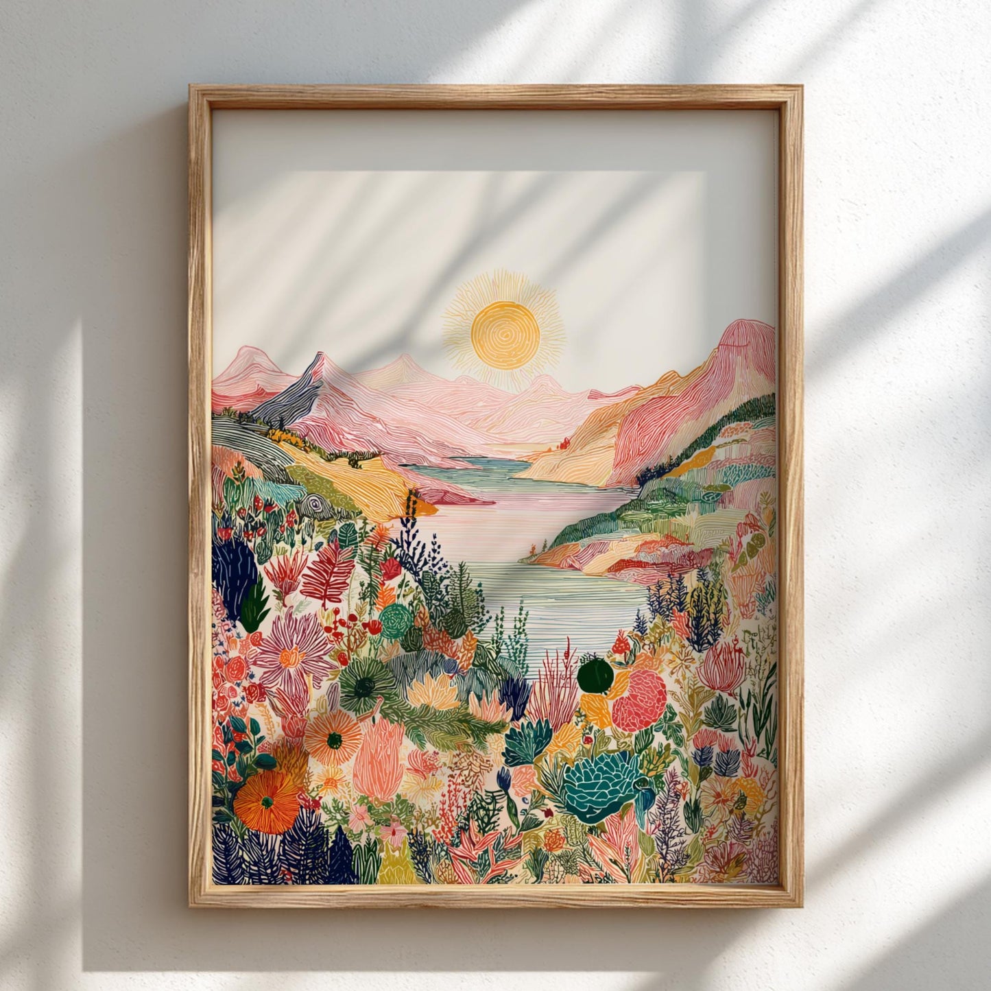Whimsical Face Landscape Art Print - Surreal Sunset Ocean Poster - Dreamy Nature Wall Decor