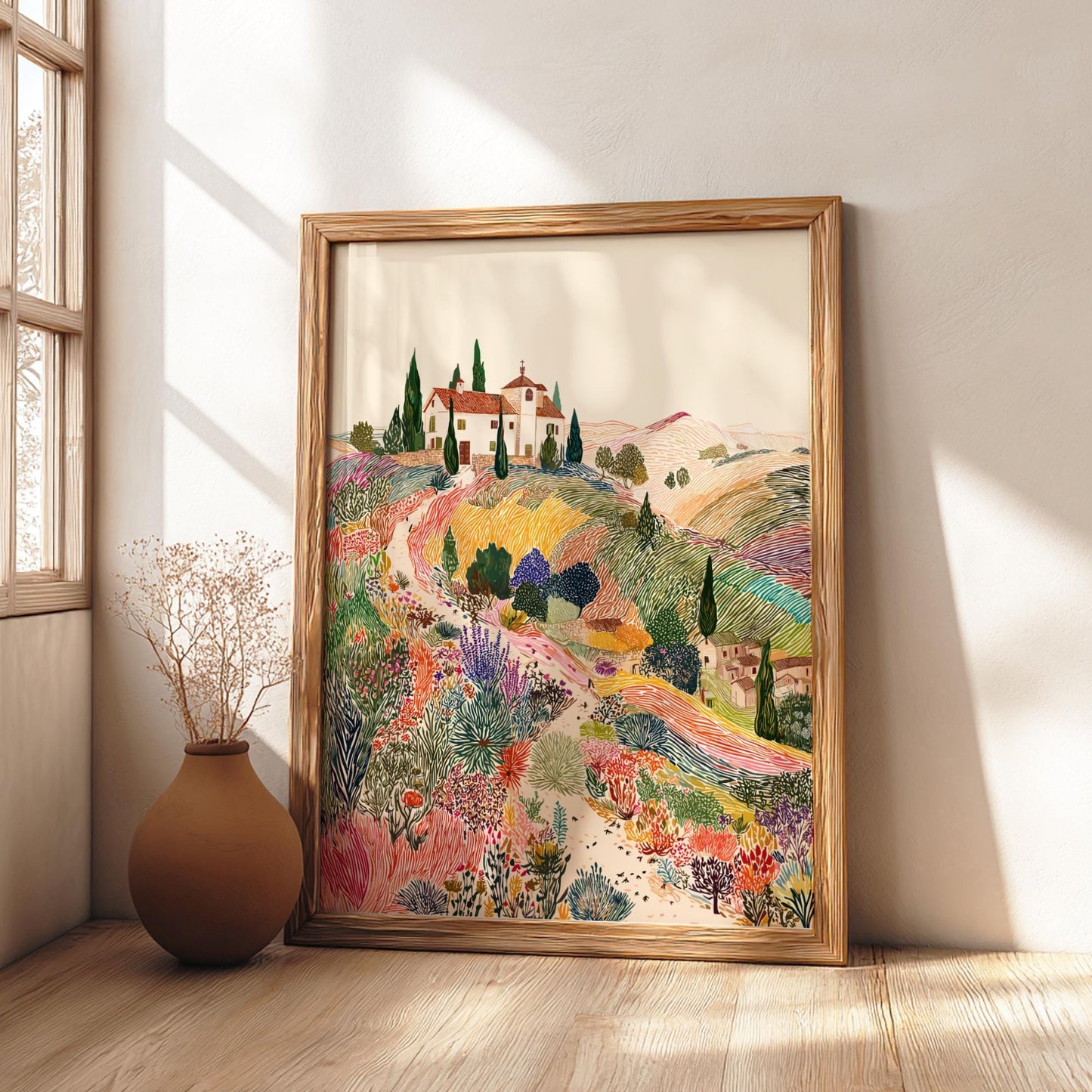 Lavender Twilight - Pastel Sunset Landscape Art Print - Whimsical Nature Wall Decor Poster