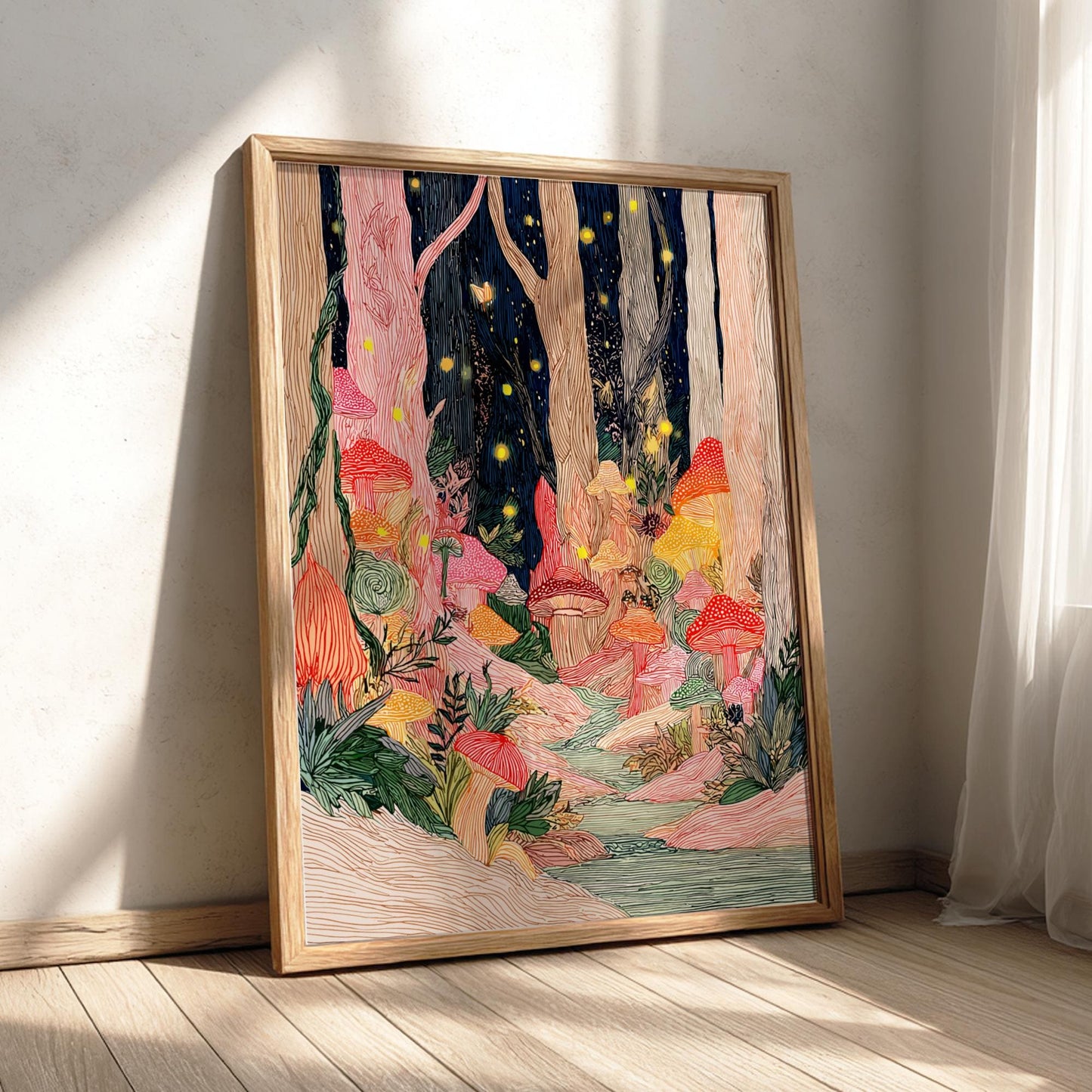 Luminescent Grove - Pastel Forest Landscape Art Print - Whimsical Nature Wall Decor Poster