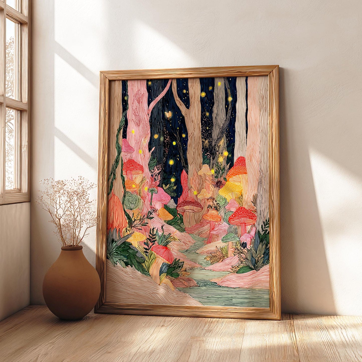 Luminescent Grove - Pastel Forest Landscape Art Print - Whimsical Nature Wall Decor Poster