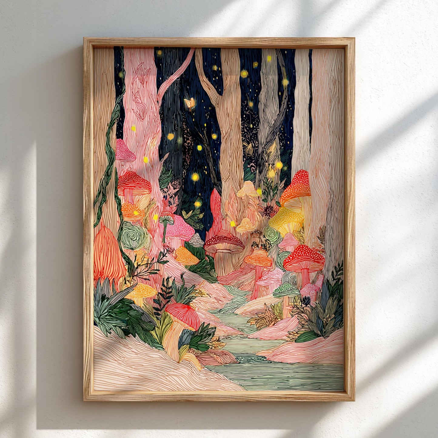 Luminescent Grove - Pastel Forest Landscape Art Print - Whimsical Nature Wall Decor Poster