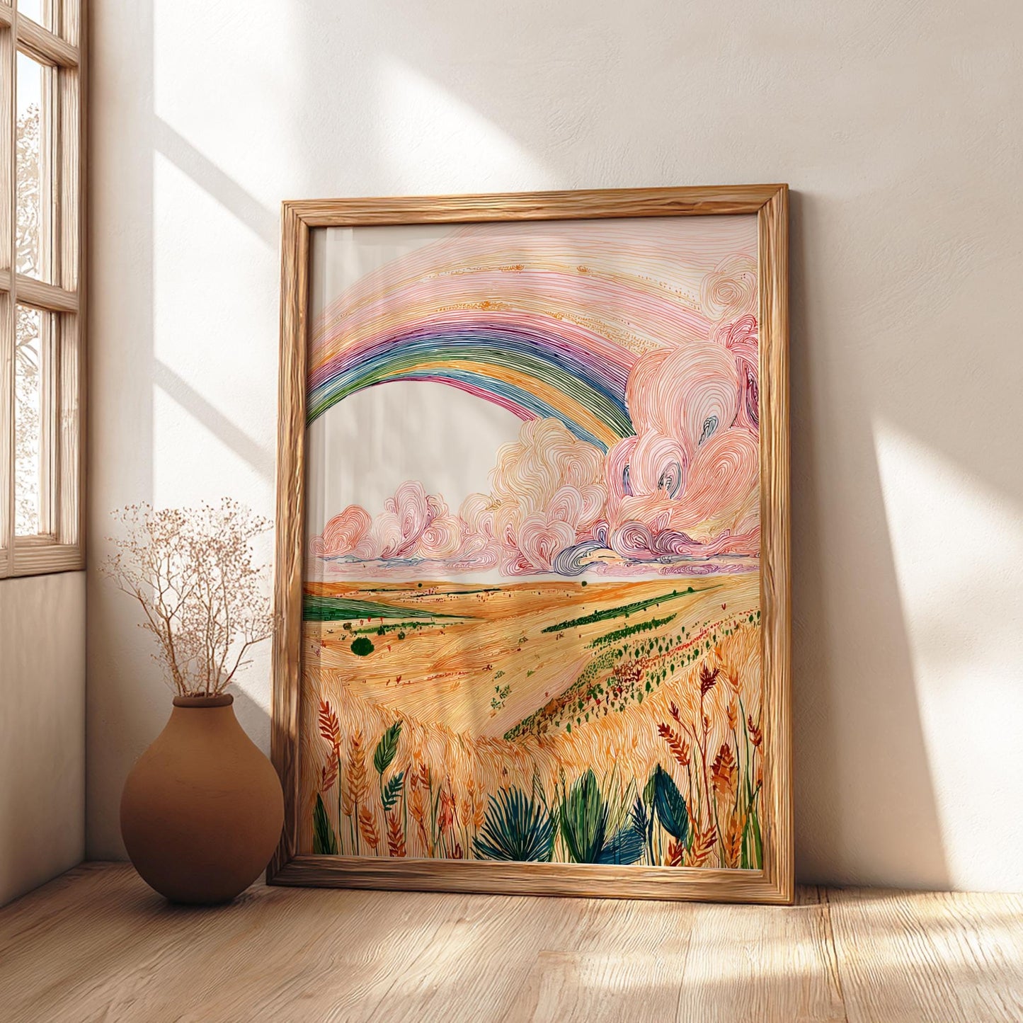 Prism Prairie - Pastel Prairie Landscape Art Print - Whimsical Nature Wall Decor Poster