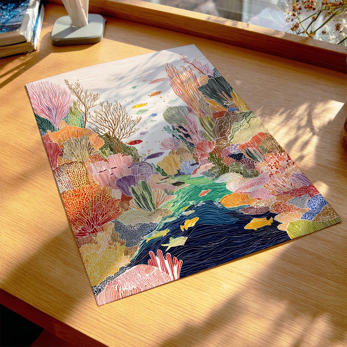 Reef Reverie - Pastel Reef Landscape Art Print - Whimsical Nature Wall Decor Poster
