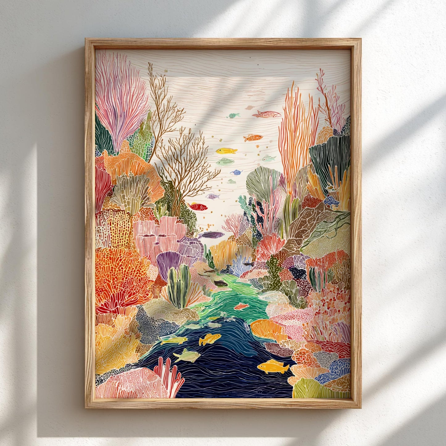 Reef Reverie - Pastel Reef Landscape Art Print - Whimsical Nature Wall Decor Poster