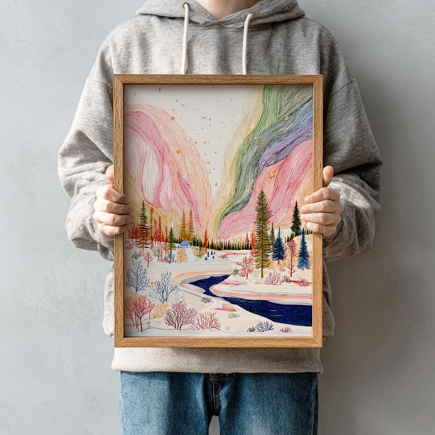 Aurora Veil - Pastel Aurora Landscape Art Print - Ethereal Nature Wall Decor Poster
