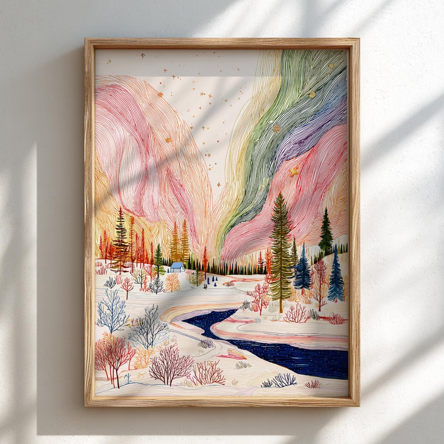 Aurora Veil - Pastel Aurora Landscape Art Print - Ethereal Nature Wall Decor Poster
