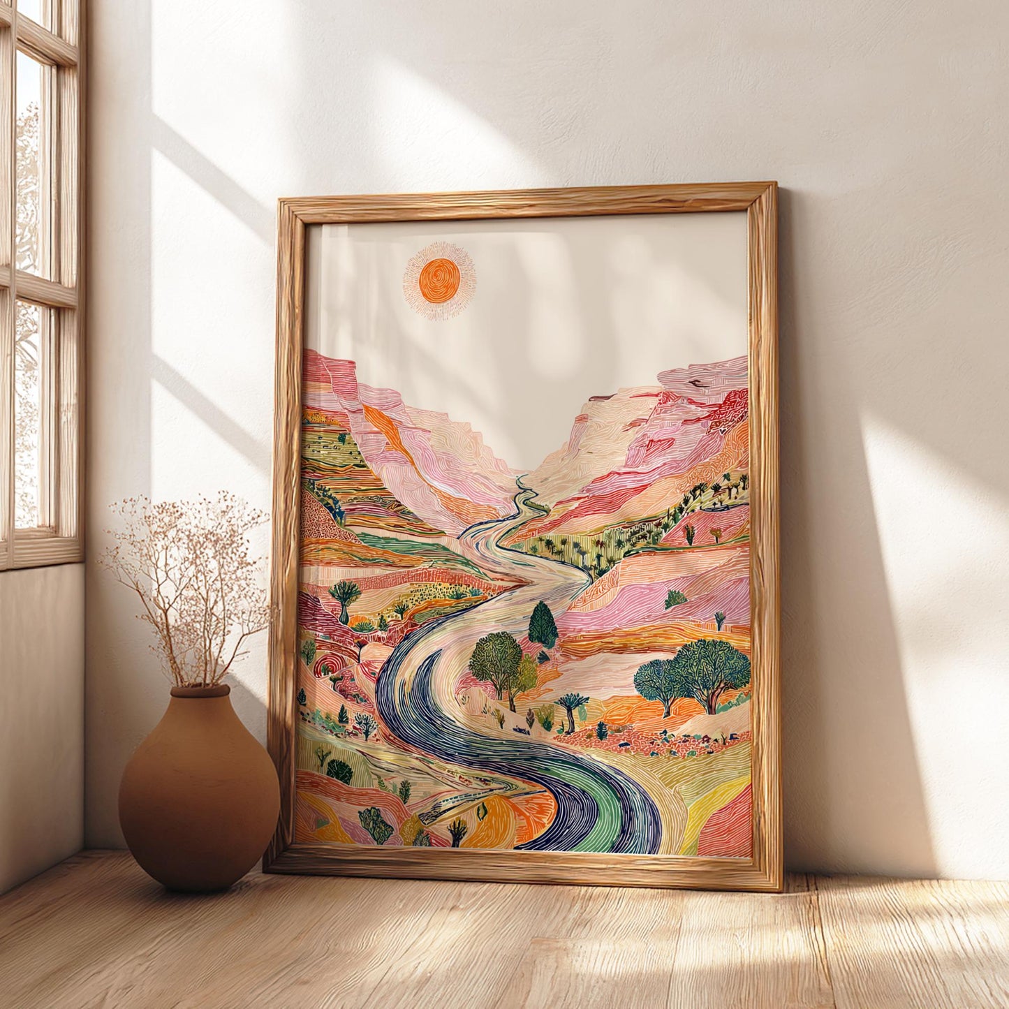 Canyon Road - Pastel Canyon Landscape Art Print - Whimsical Nature Wall Decor Poster