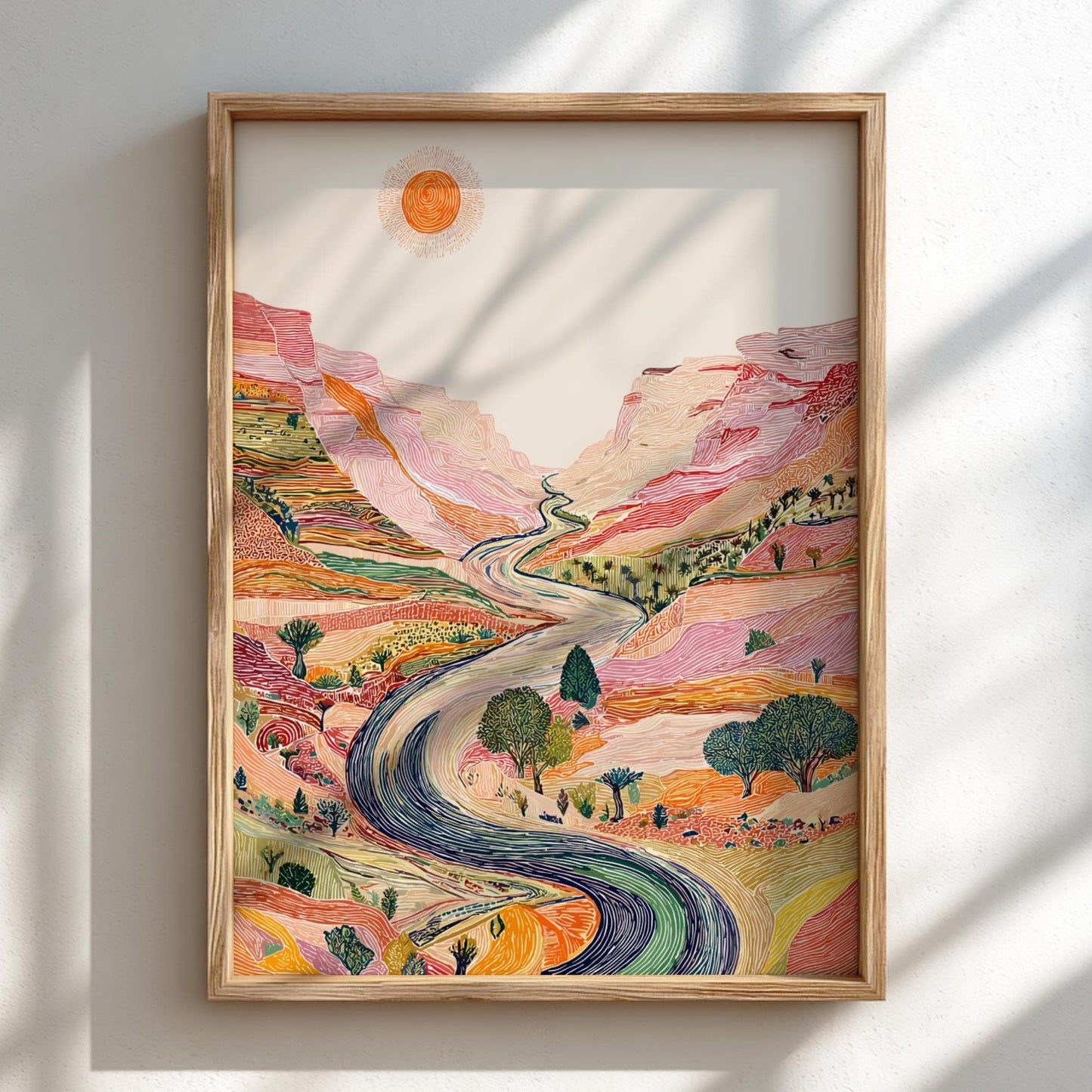 Canyon Road - Pastel Canyon Landscape Art Print - Whimsical Nature Wall Decor Poster