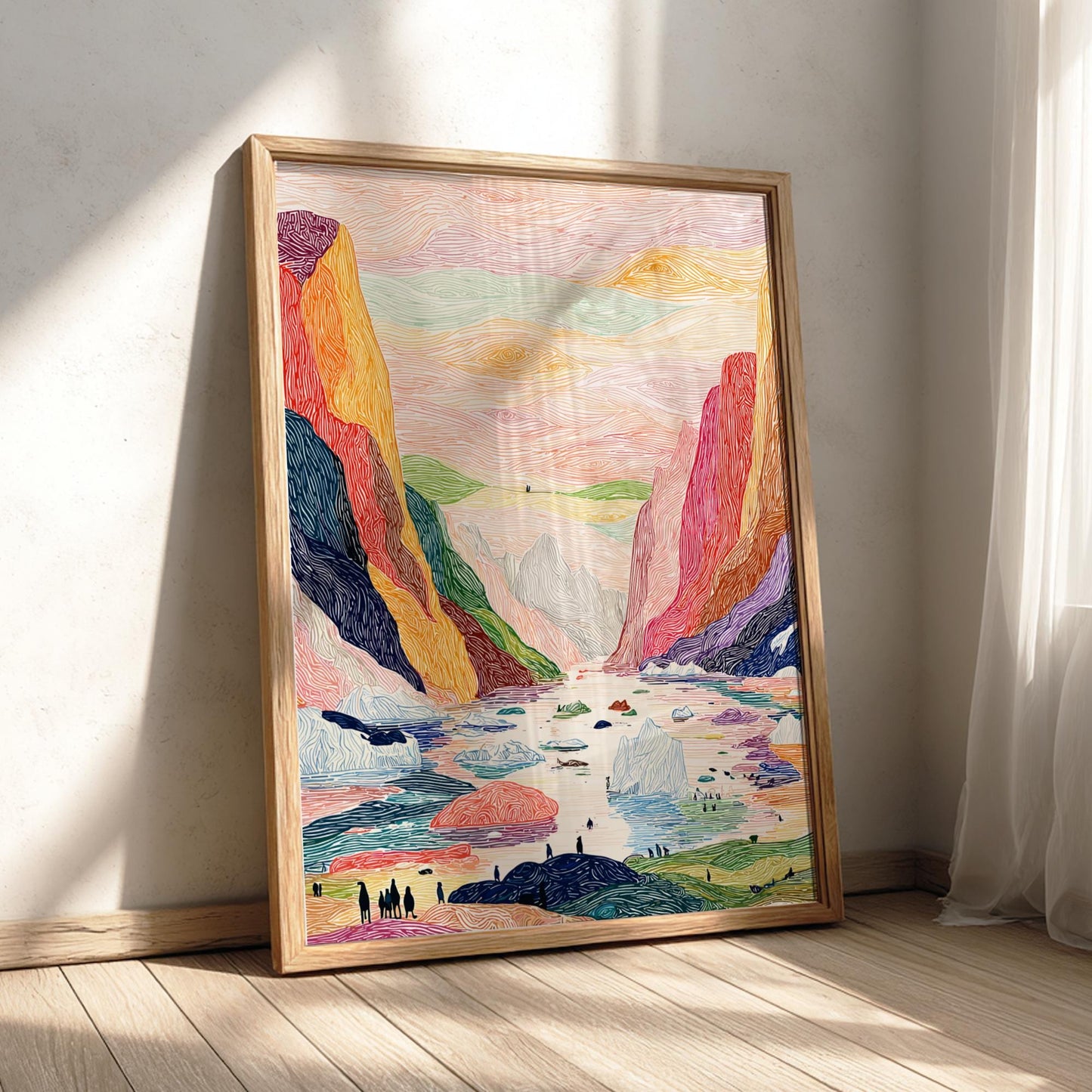 Fjords of Light - Pastel Fjord Landscape Art Print - Whimsical Nature Wall Decor Poster