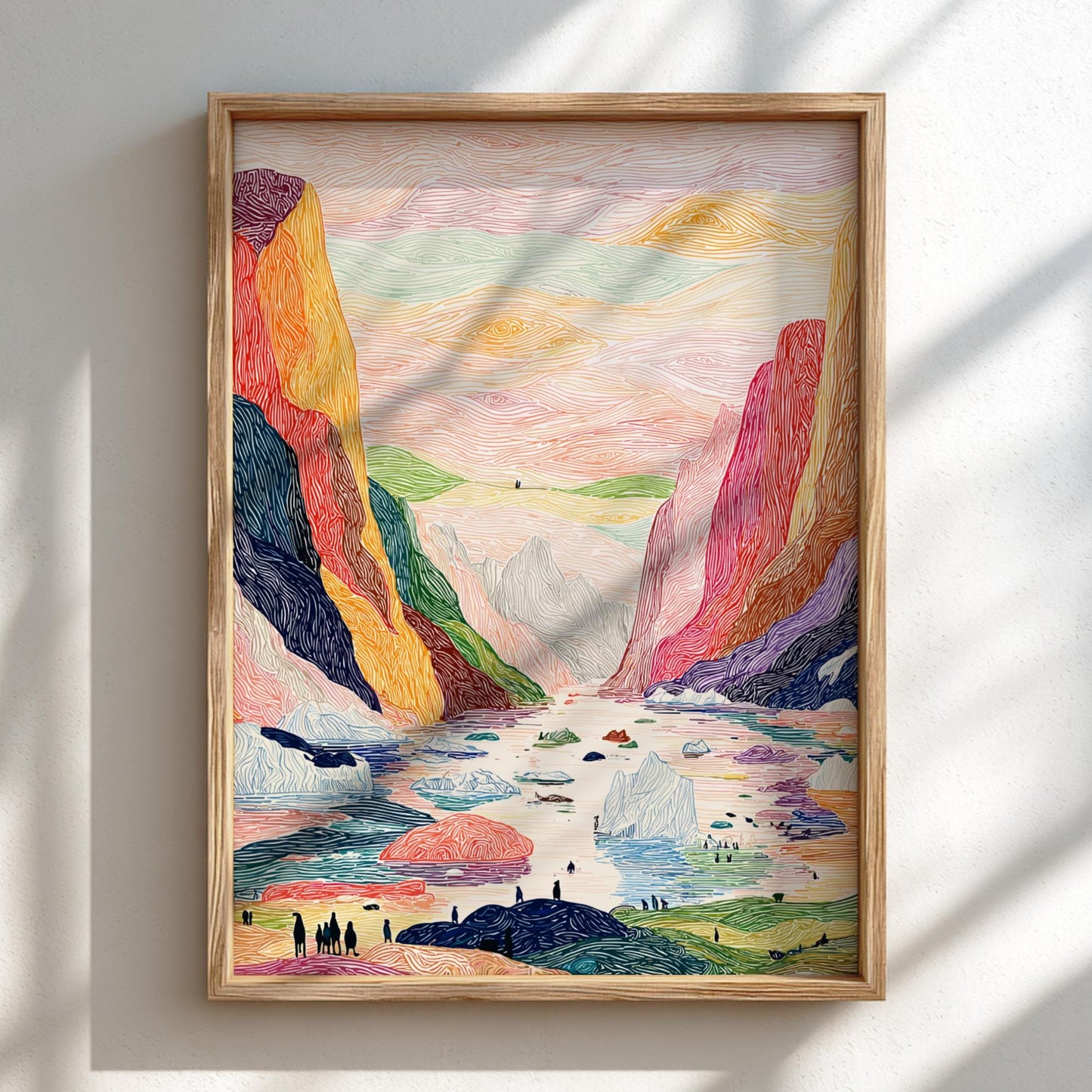 Fjords of Light - Pastel Fjord Landscape Art Print - Whimsical Nature Wall Decor Poster