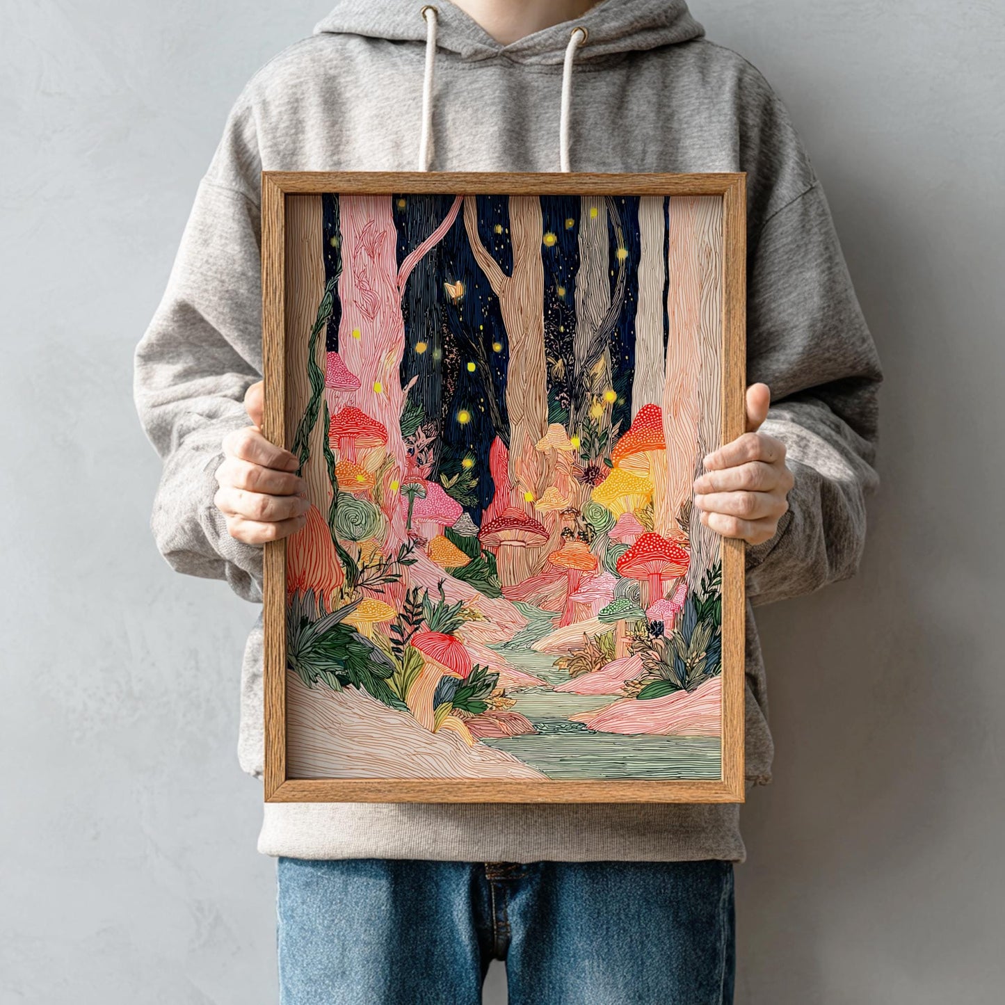 Luminescent Grove - Pastel Forest Landscape Art Print - Whimsical Nature Wall Decor Poster